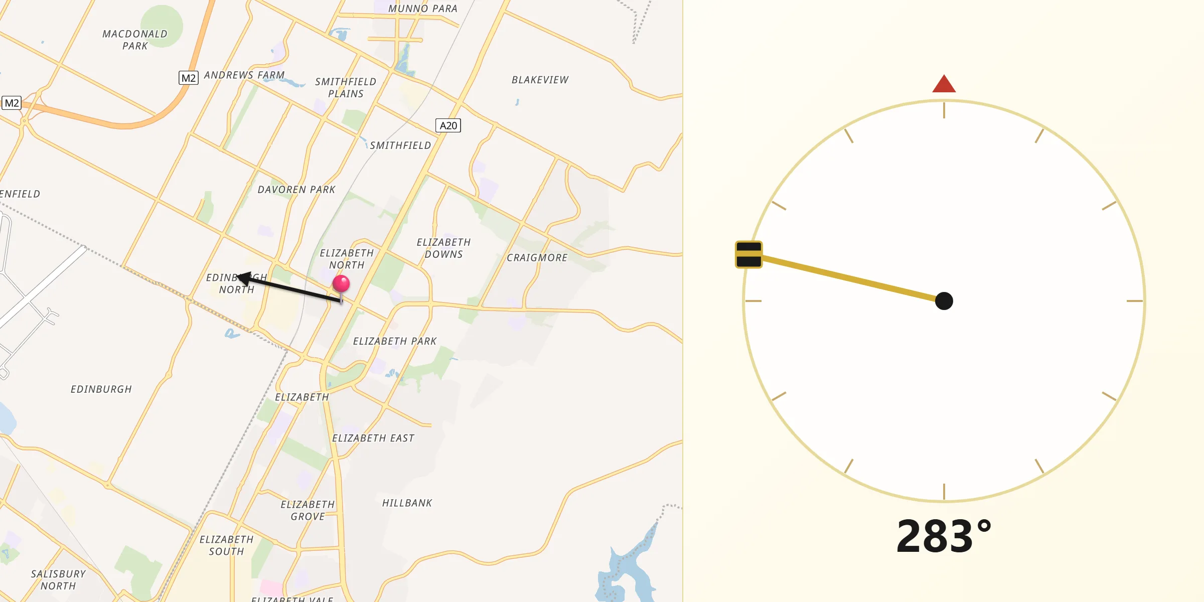 Qibla Direction from Elizabeth North
