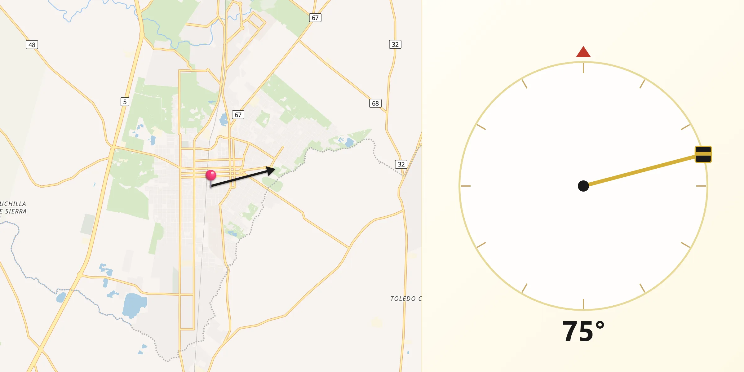 Dirección de la Qibla desde Las Piedras
