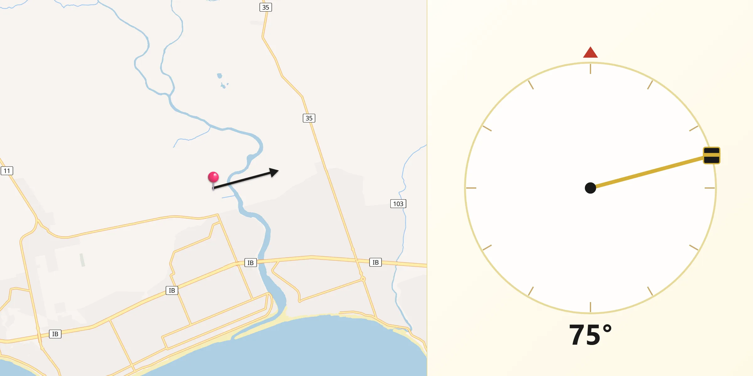 Dirección de la Qibla desde Las Toscas