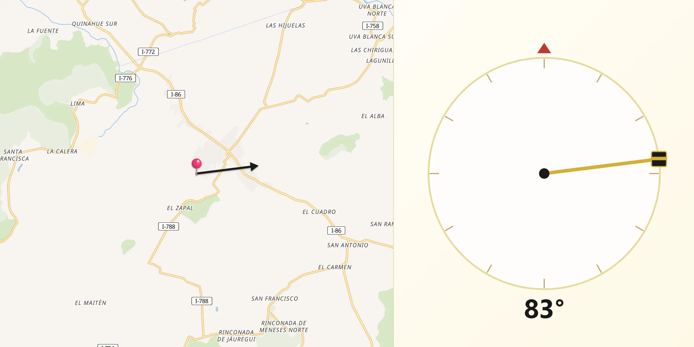 Dirección de la Qibla desde Chépica