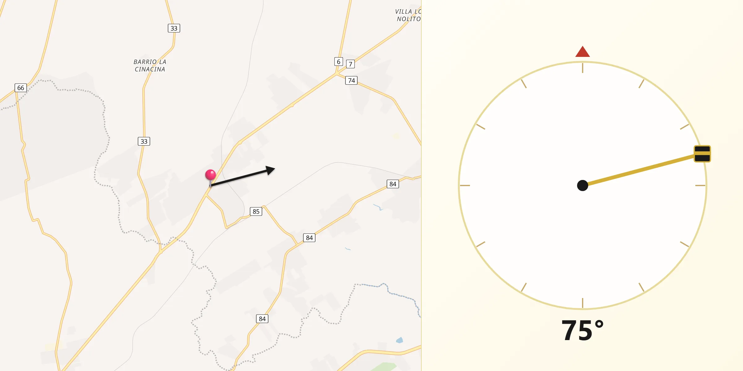 Dirección de la Qibla desde Toledo