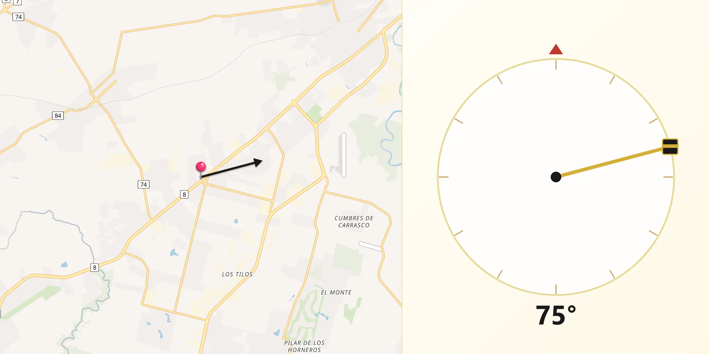 Dirección de la Qibla desde Barros Blancos