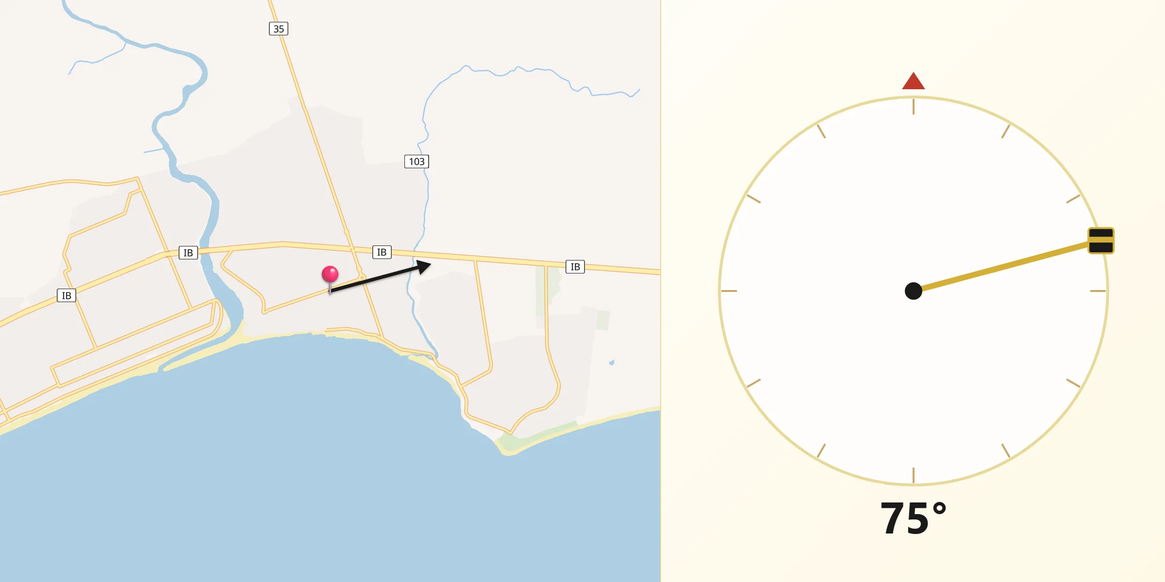 Dirección de la Qibla desde La Floresta