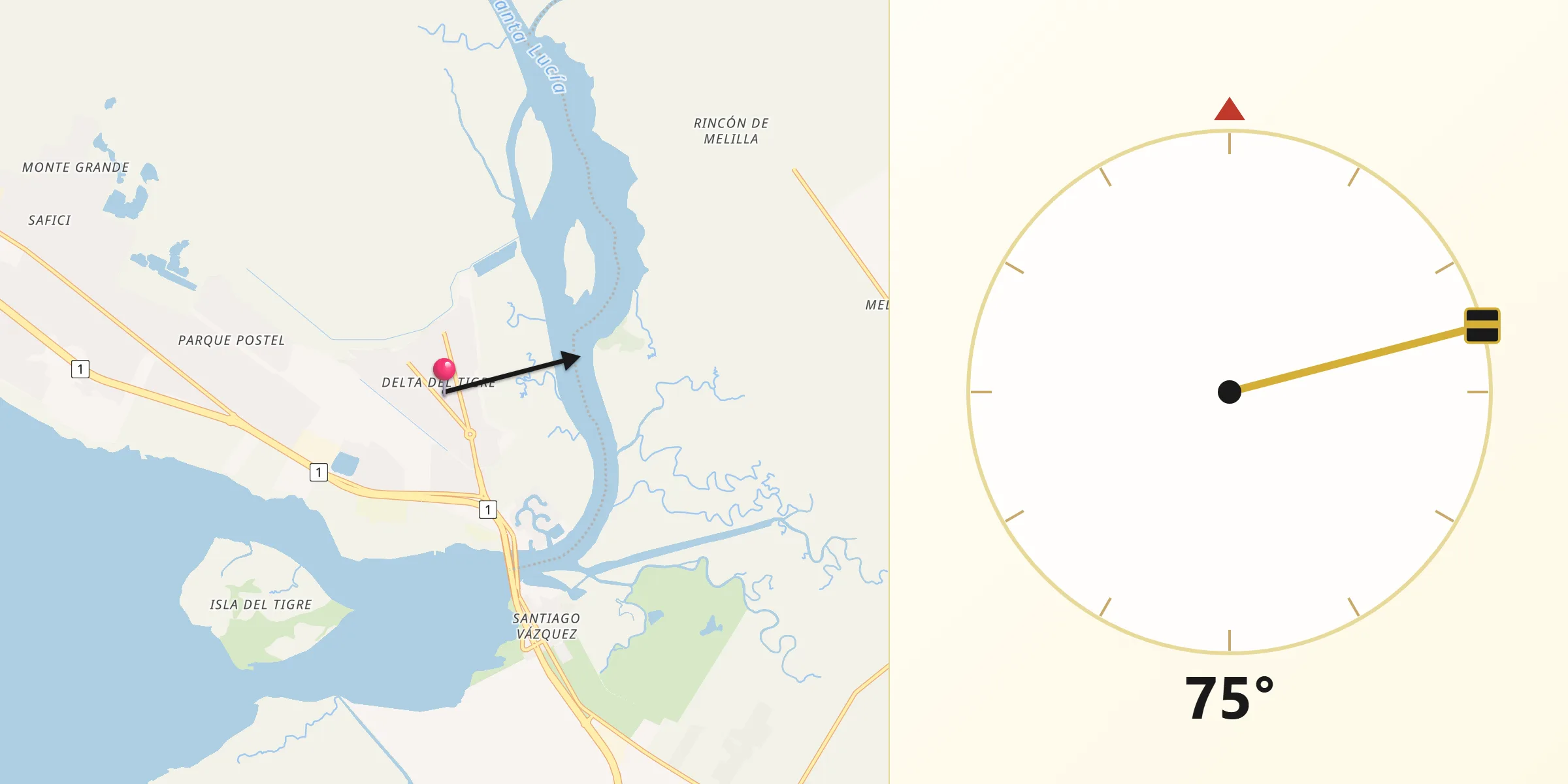 Dirección de la Qibla desde Delta del Tigre