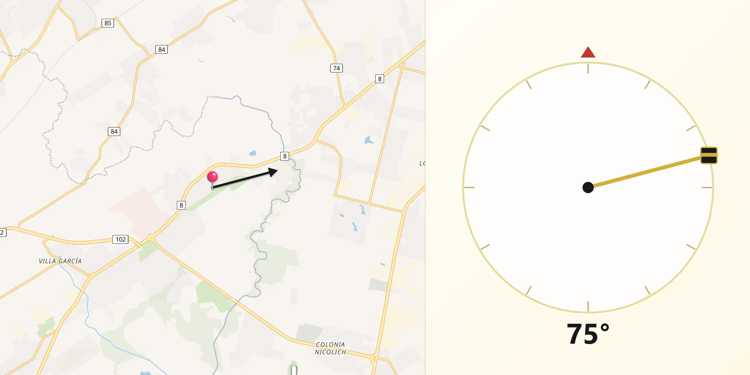 Dirección de la Qibla desde Villa García