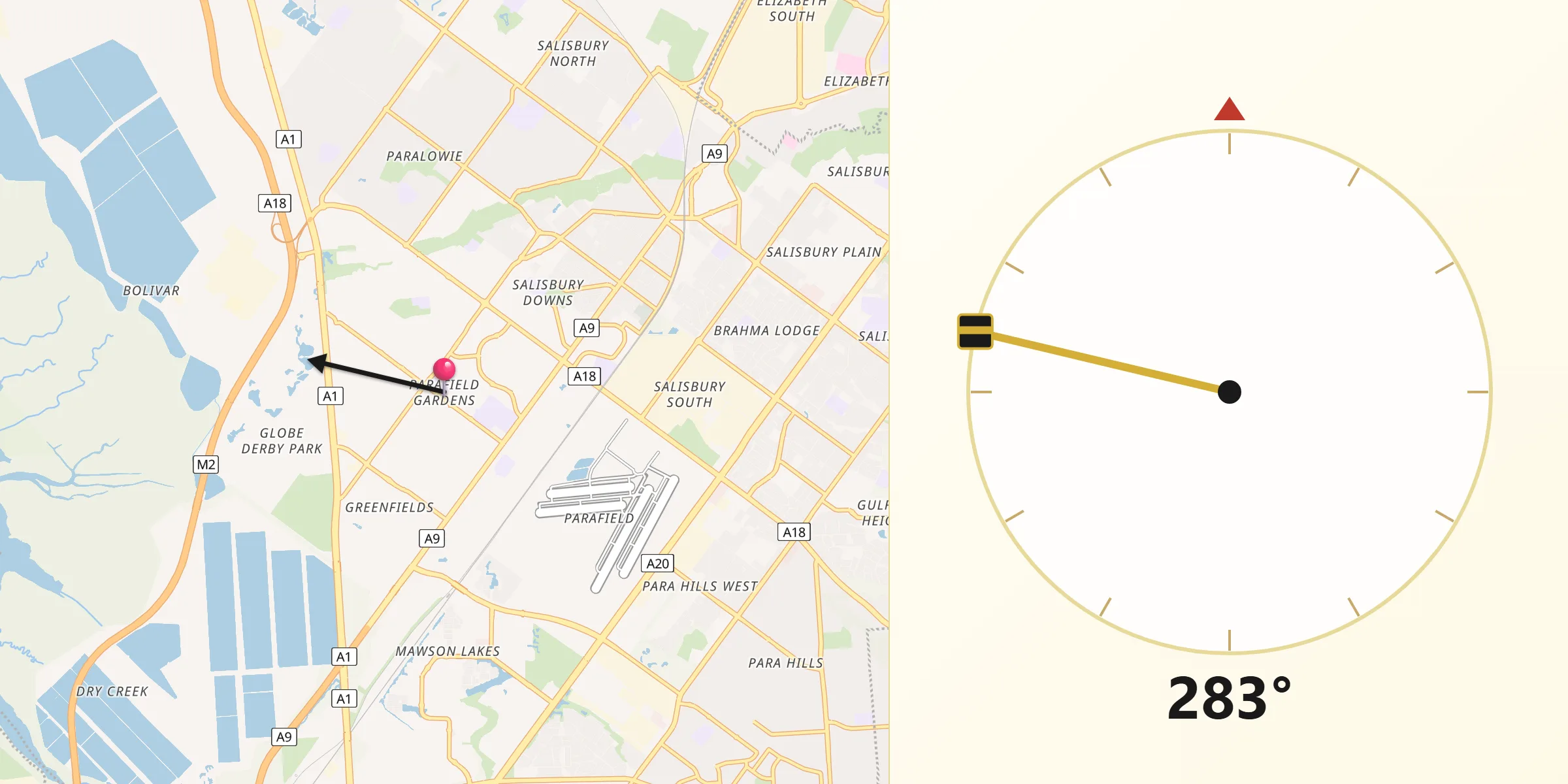 Qibla Direction from Parafield Gardens