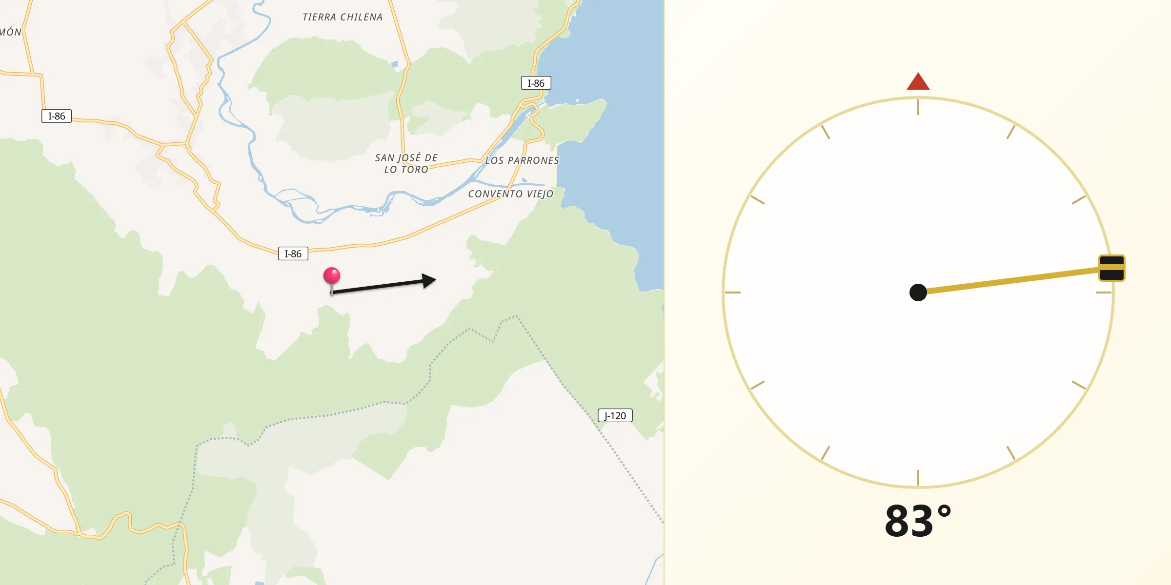 Dirección de la Qibla desde Paredones