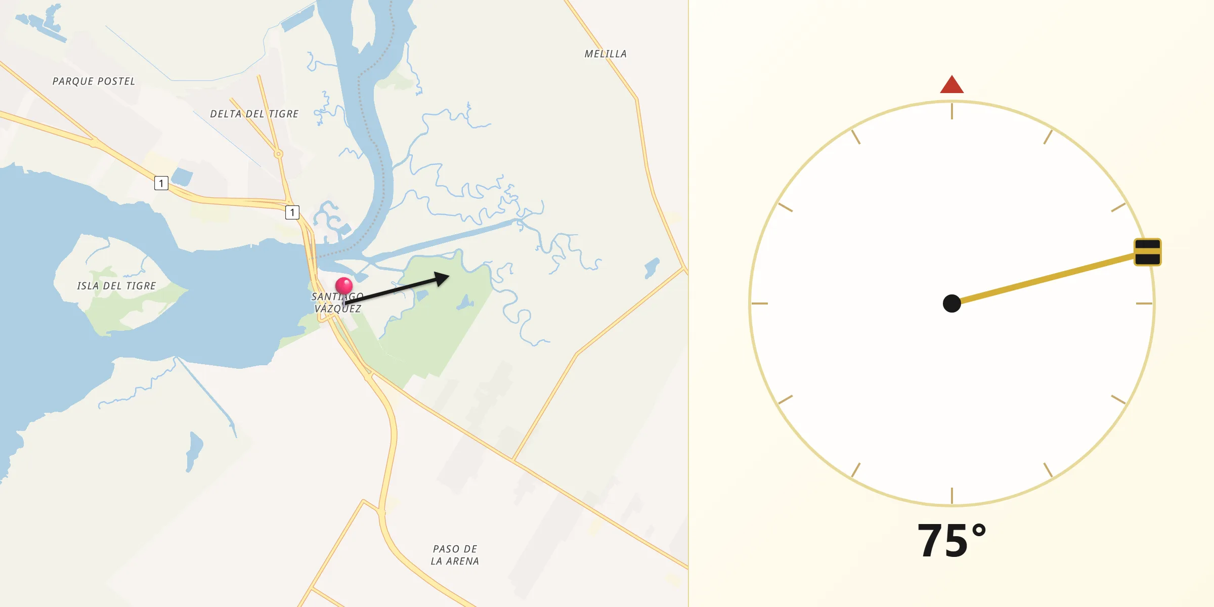Dirección de la Qibla desde Santiago Vázquez
