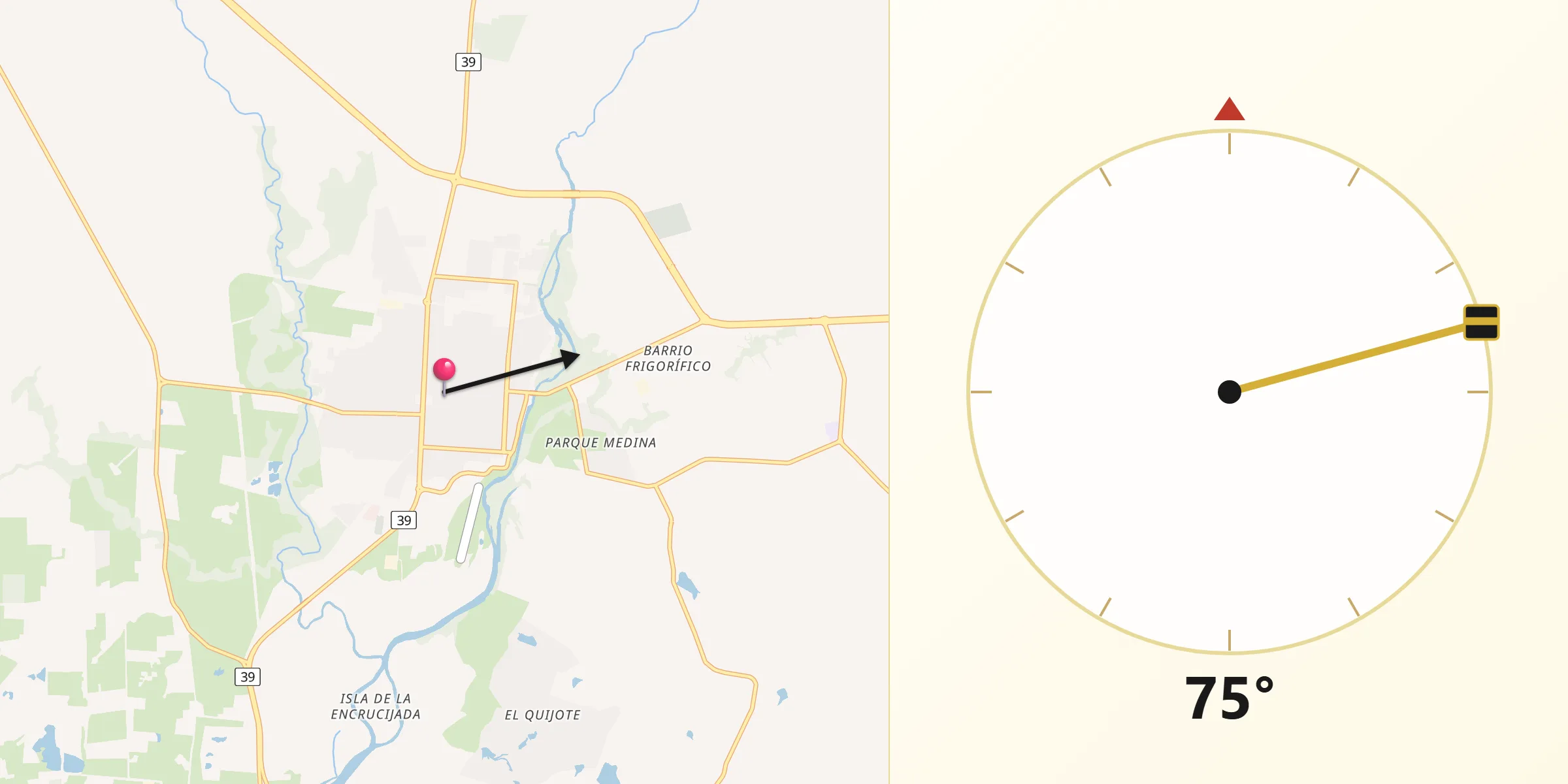 Dirección de la Qibla desde San Carlos