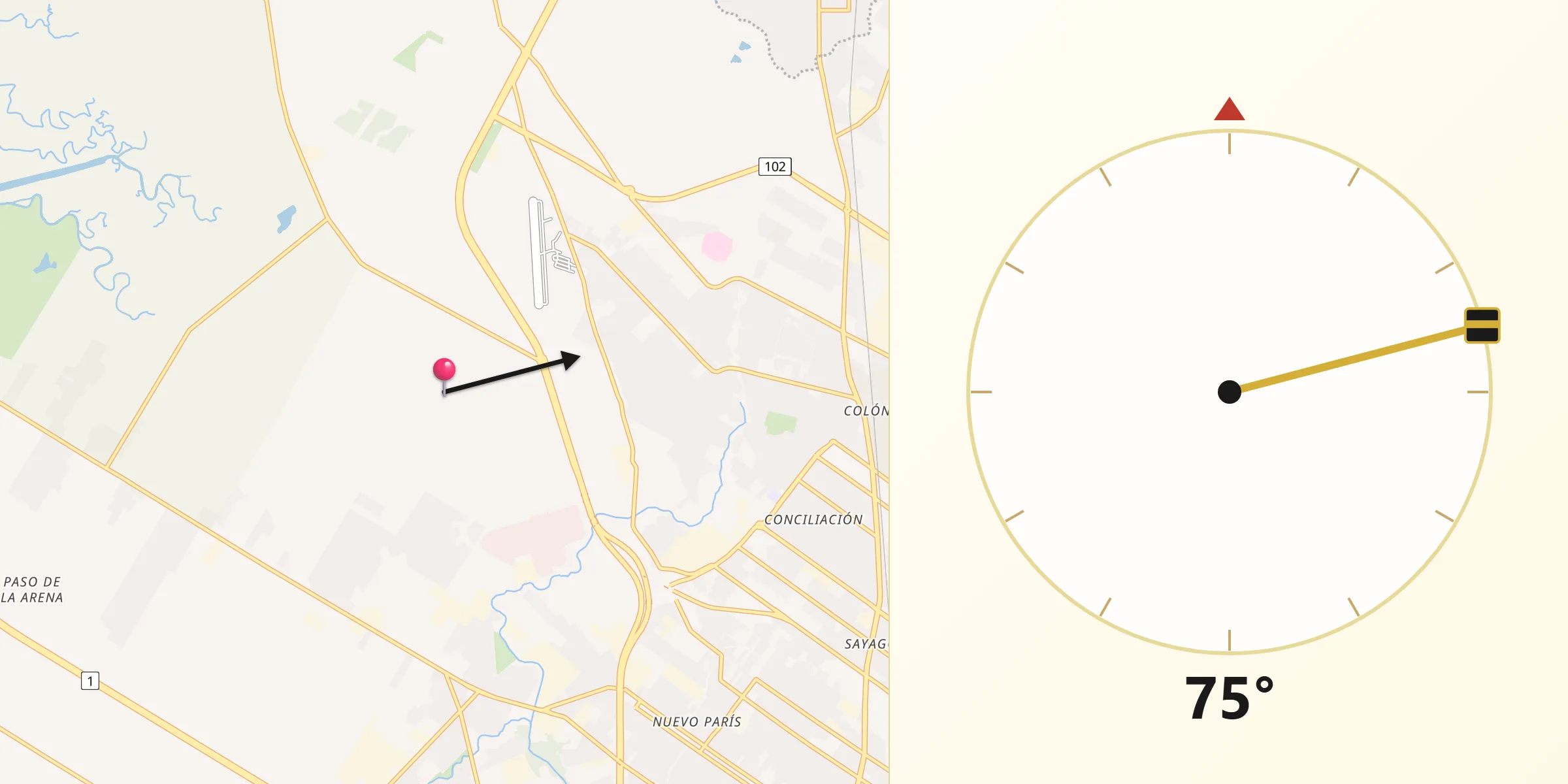 Dirección de la Qibla desde Arroyo Seco