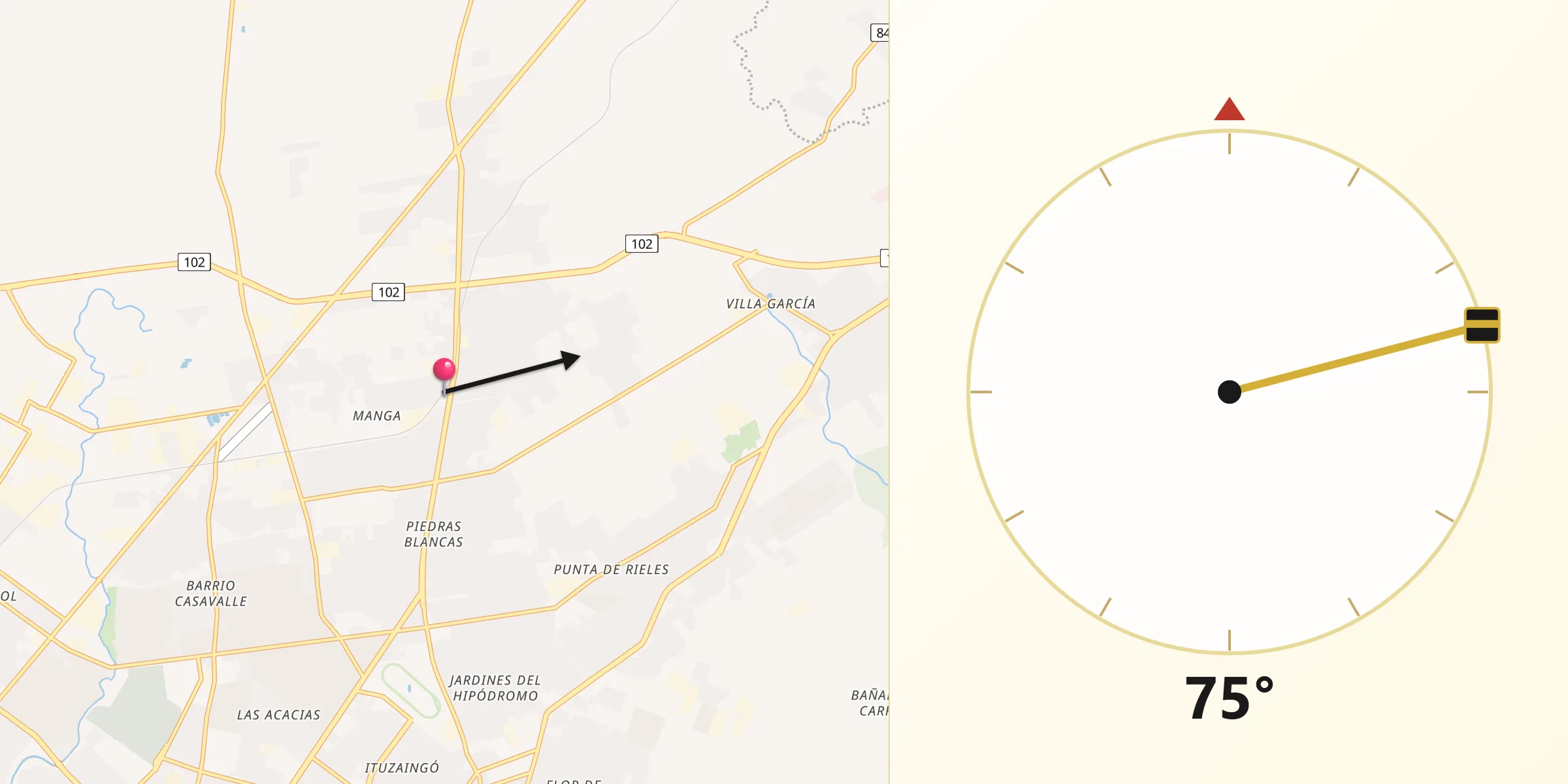 Dirección de la Qibla desde Manga