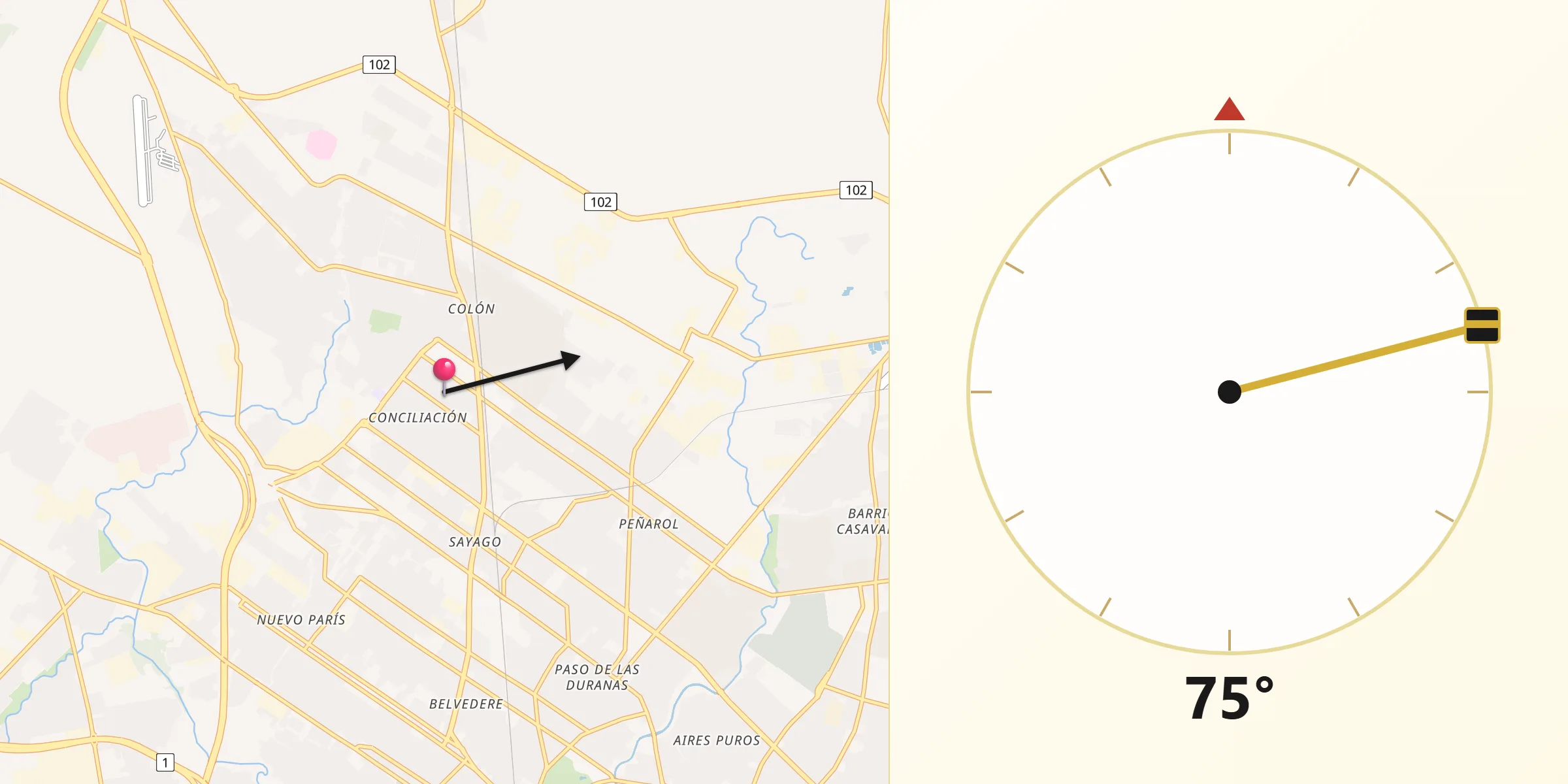 Dirección de la Qibla desde Cerrito