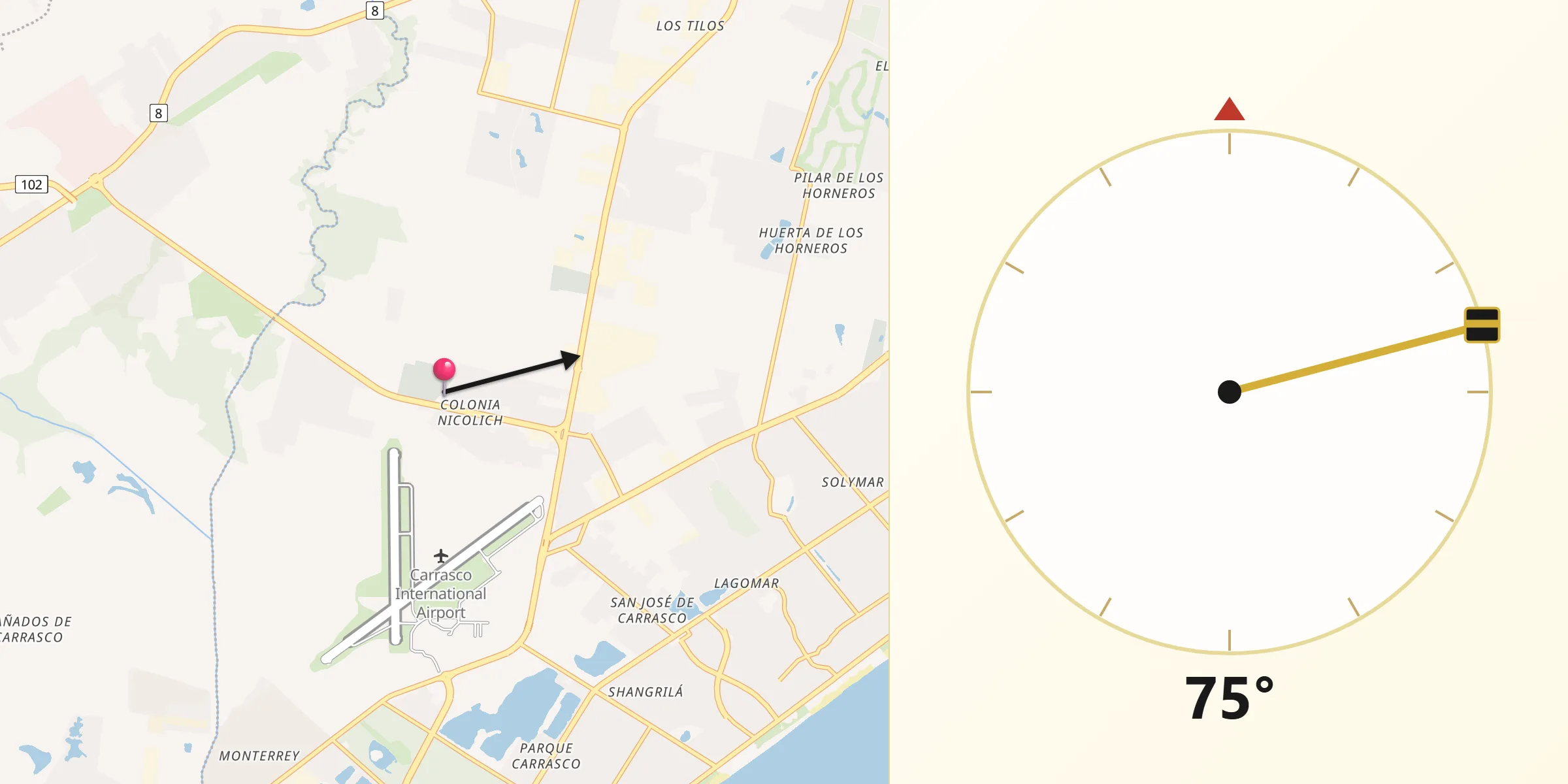 Dirección de la Qibla desde Colonia Nicolich