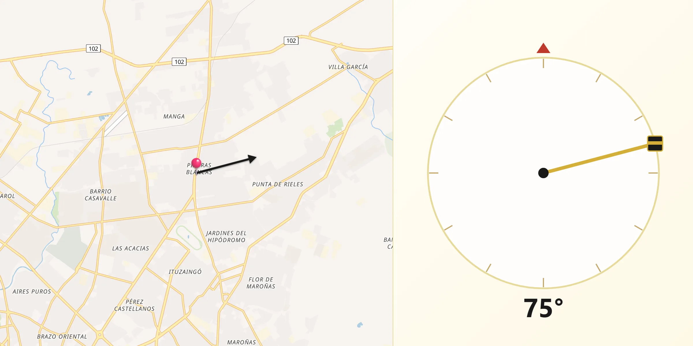 Dirección de la Qibla desde Piedras Blancas