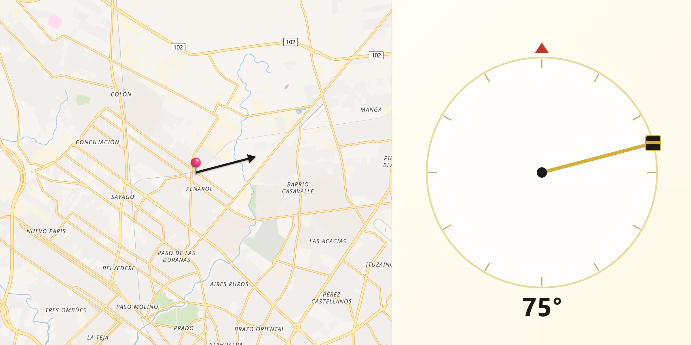 Dirección de la Qibla desde Peñarol