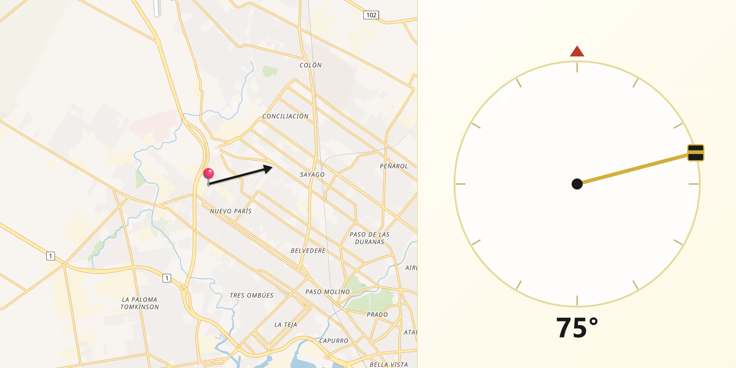 Dirección de la Qibla desde Nuevo París