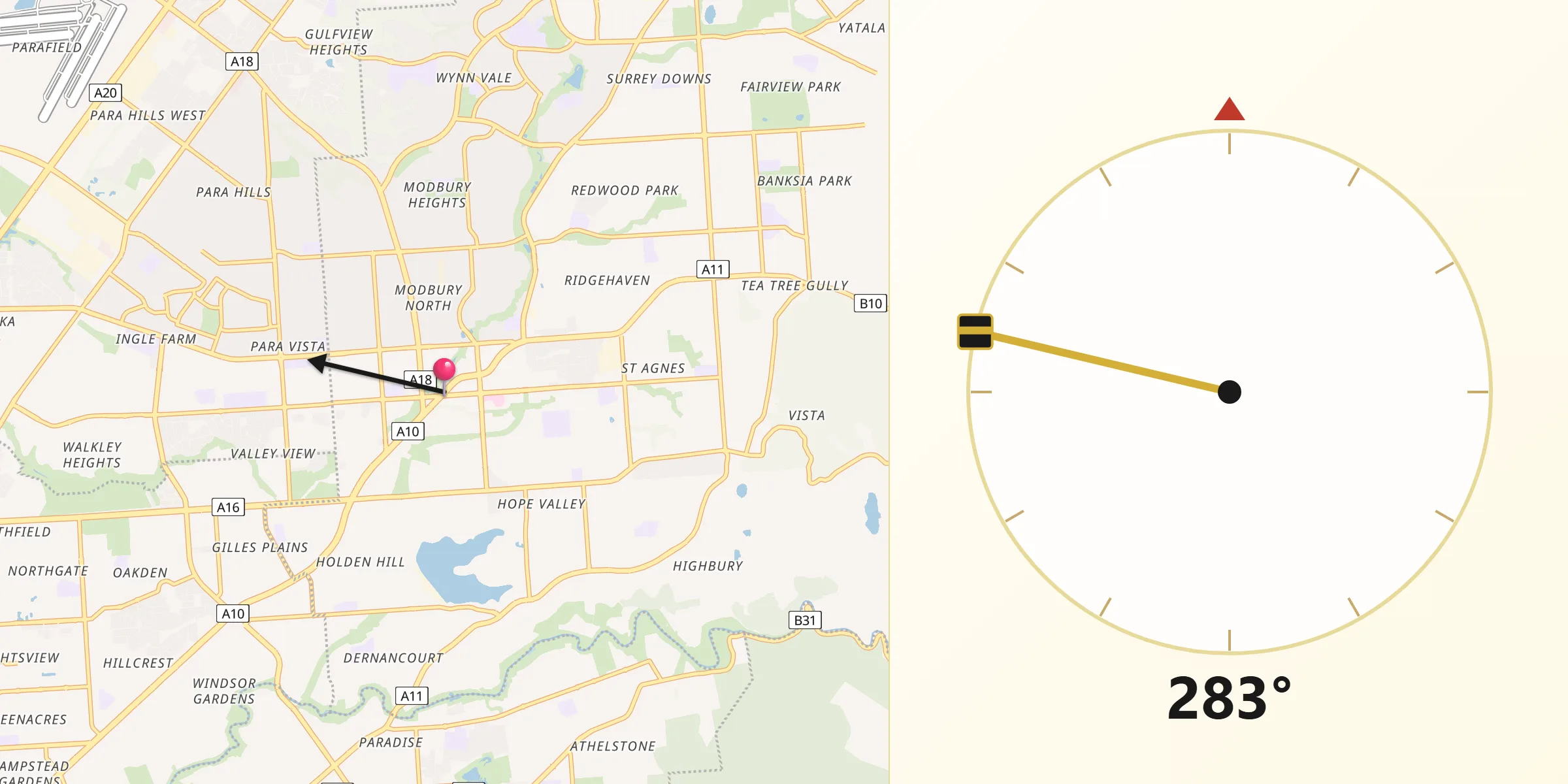 Qibla Direction from Modbury