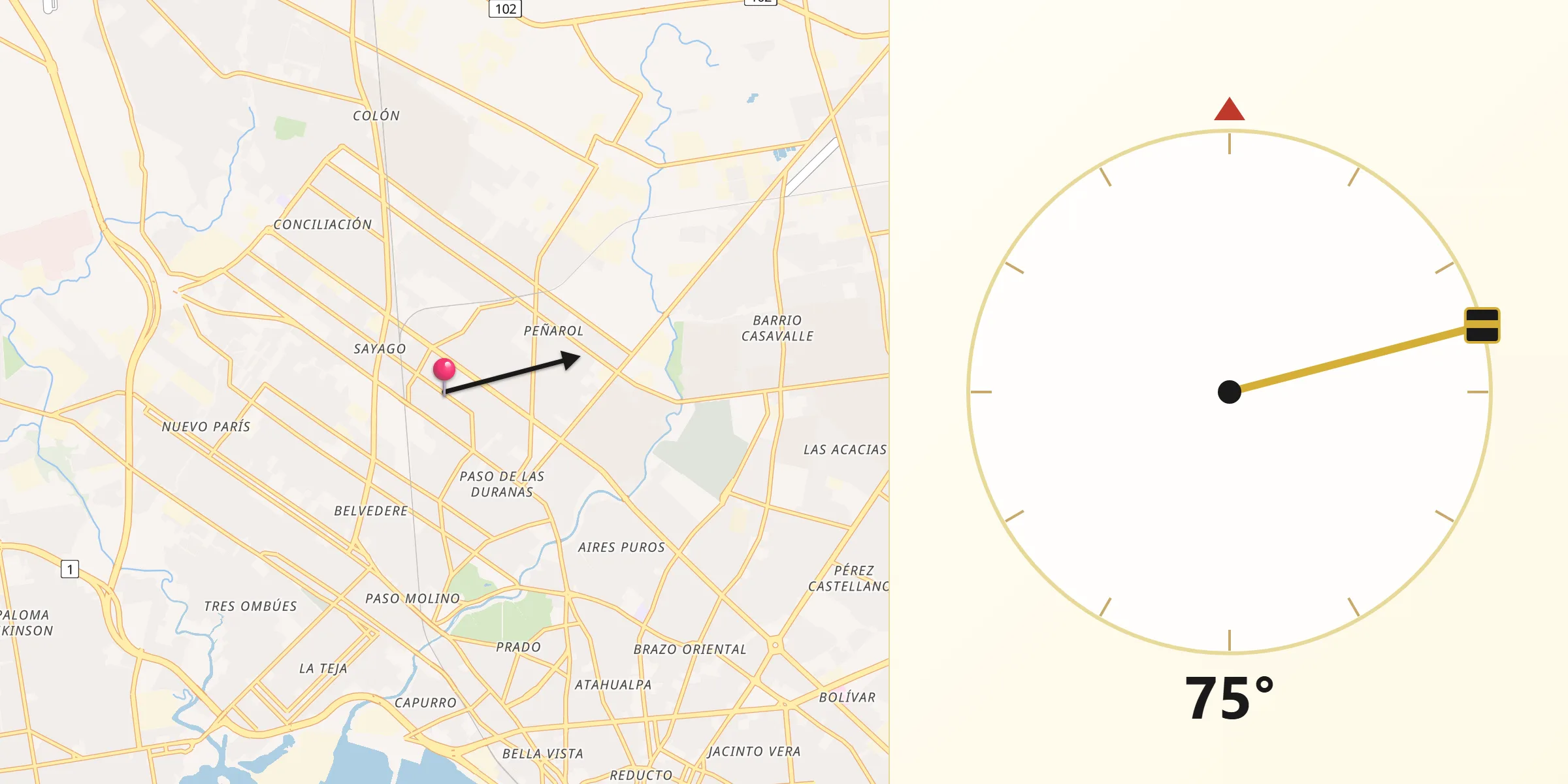 Dirección de la Qibla desde Sayago
