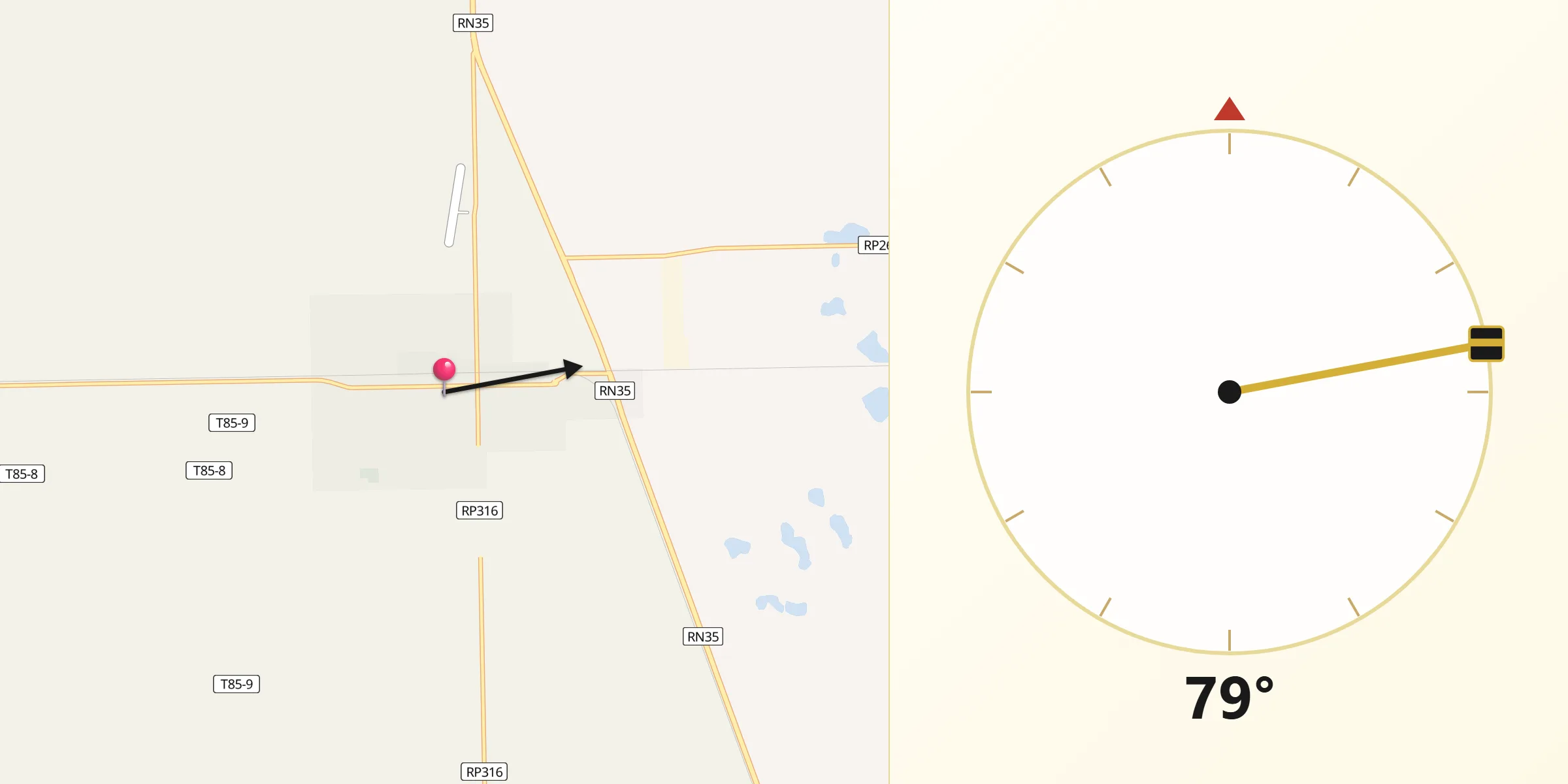 Dirección de la Qibla desde Huinca Renancó
