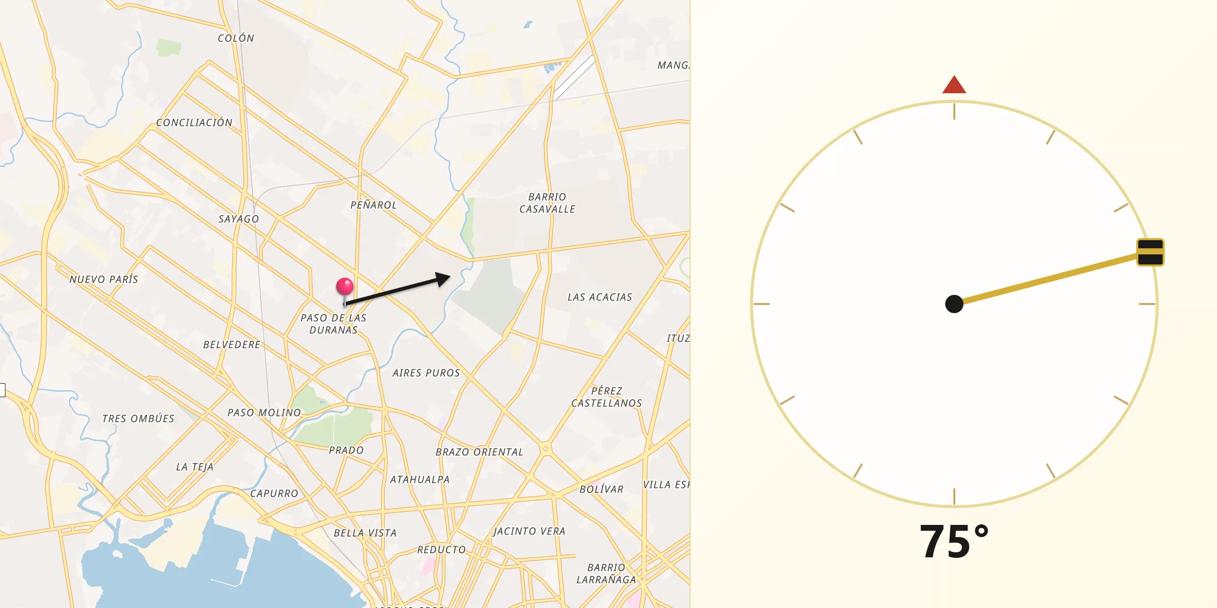 Dirección de la Qibla desde Casavalle