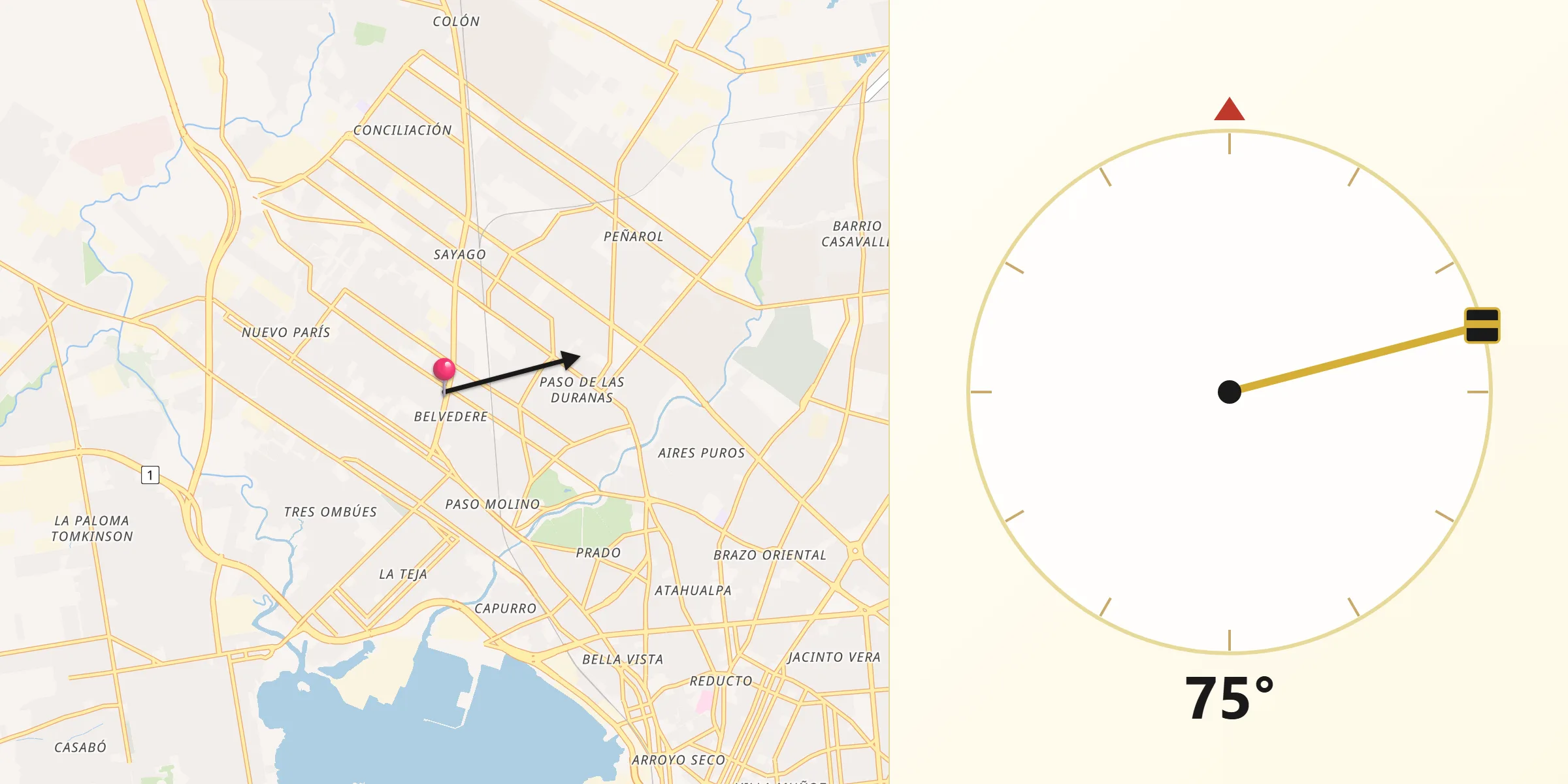Dirección de la Qibla desde Lezica