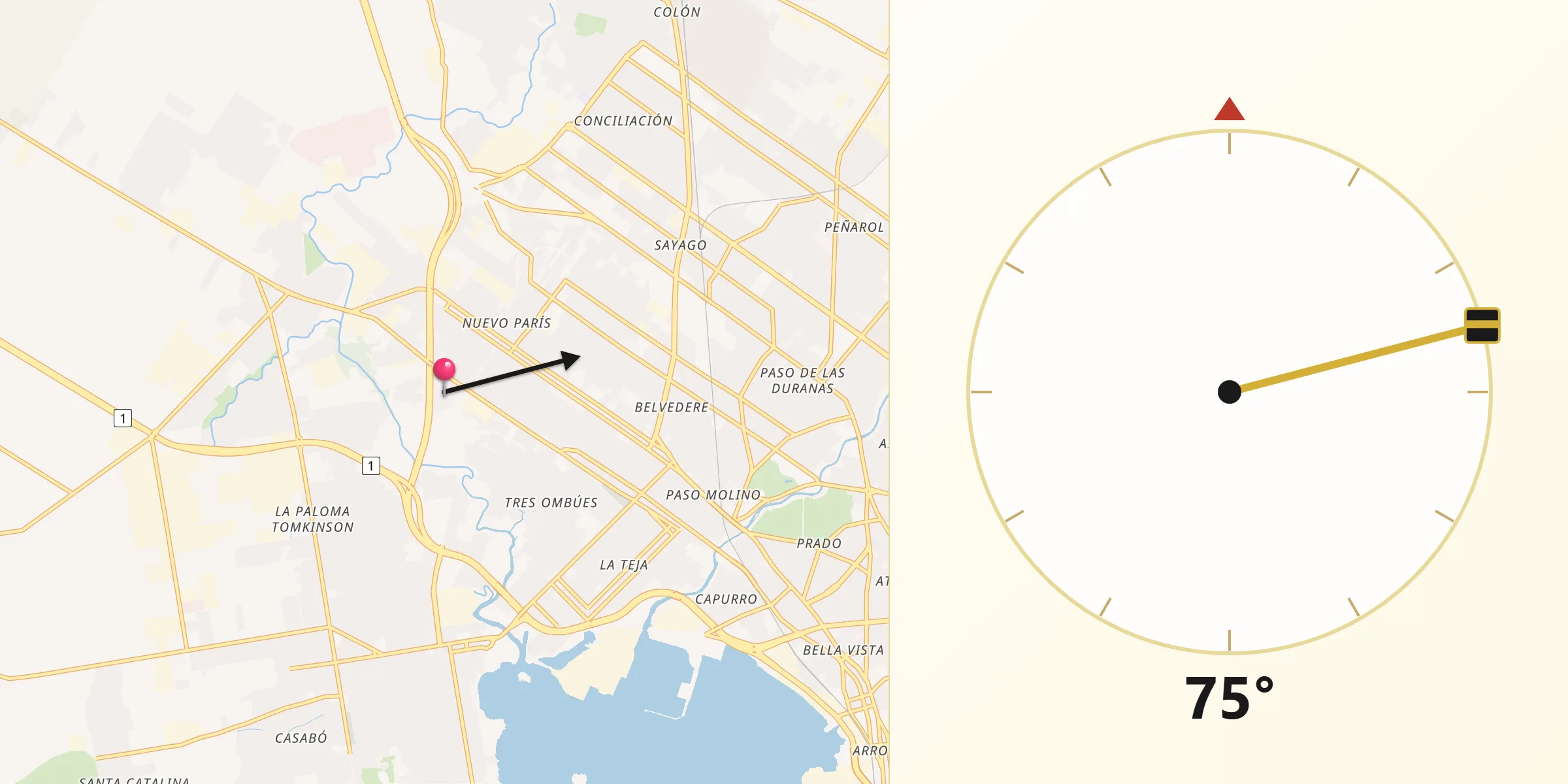 Dirección de la Qibla desde Punta de Rieles
