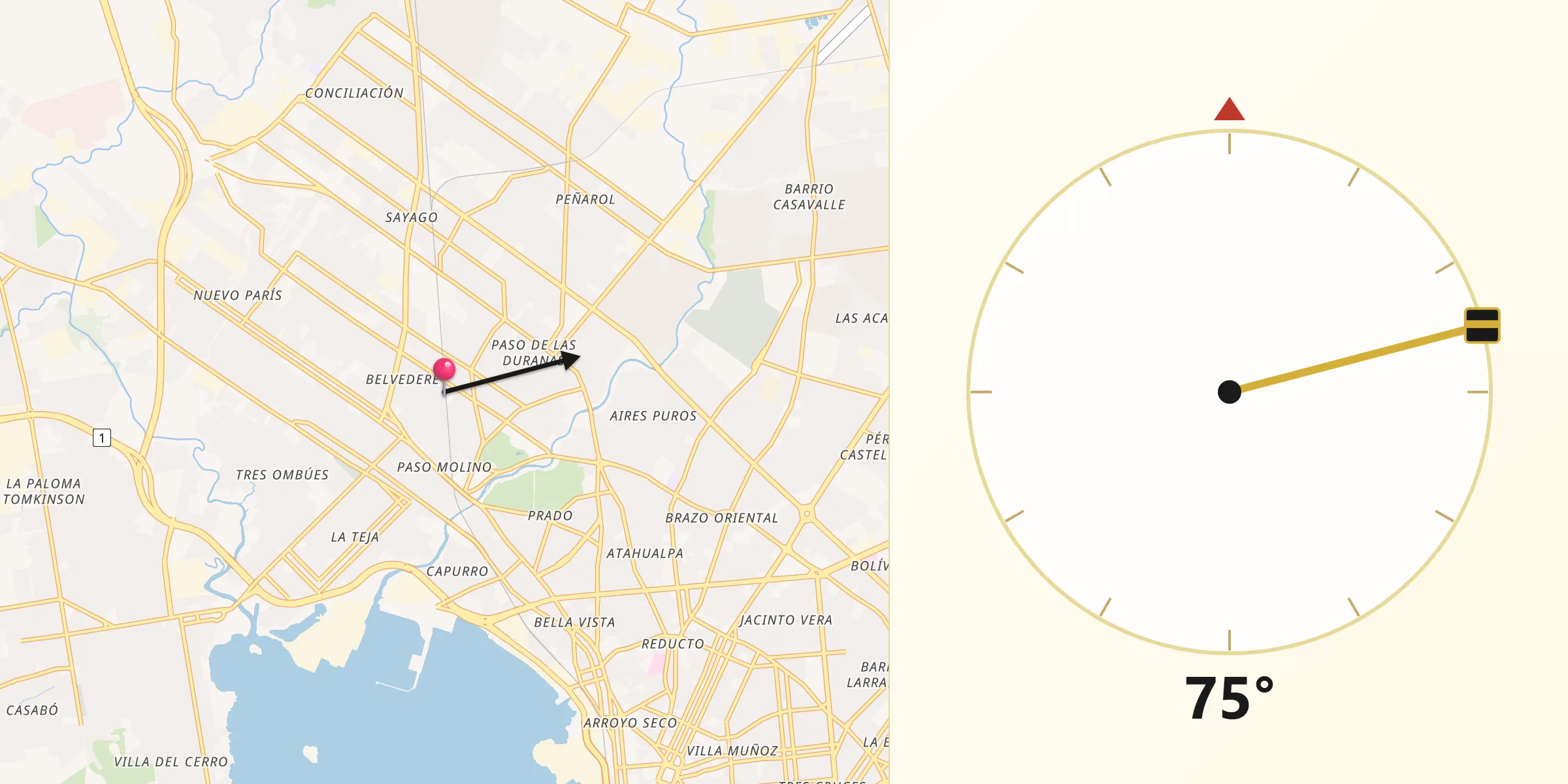 Dirección de la Qibla desde Paso Molino