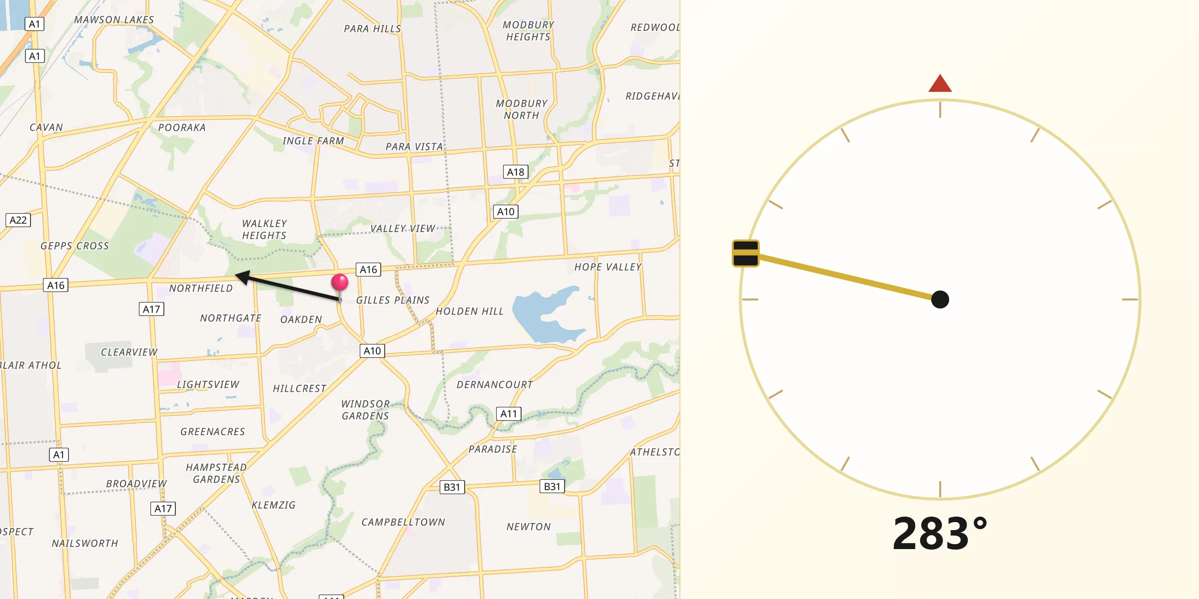 Qibla Direction from Gilles Plains