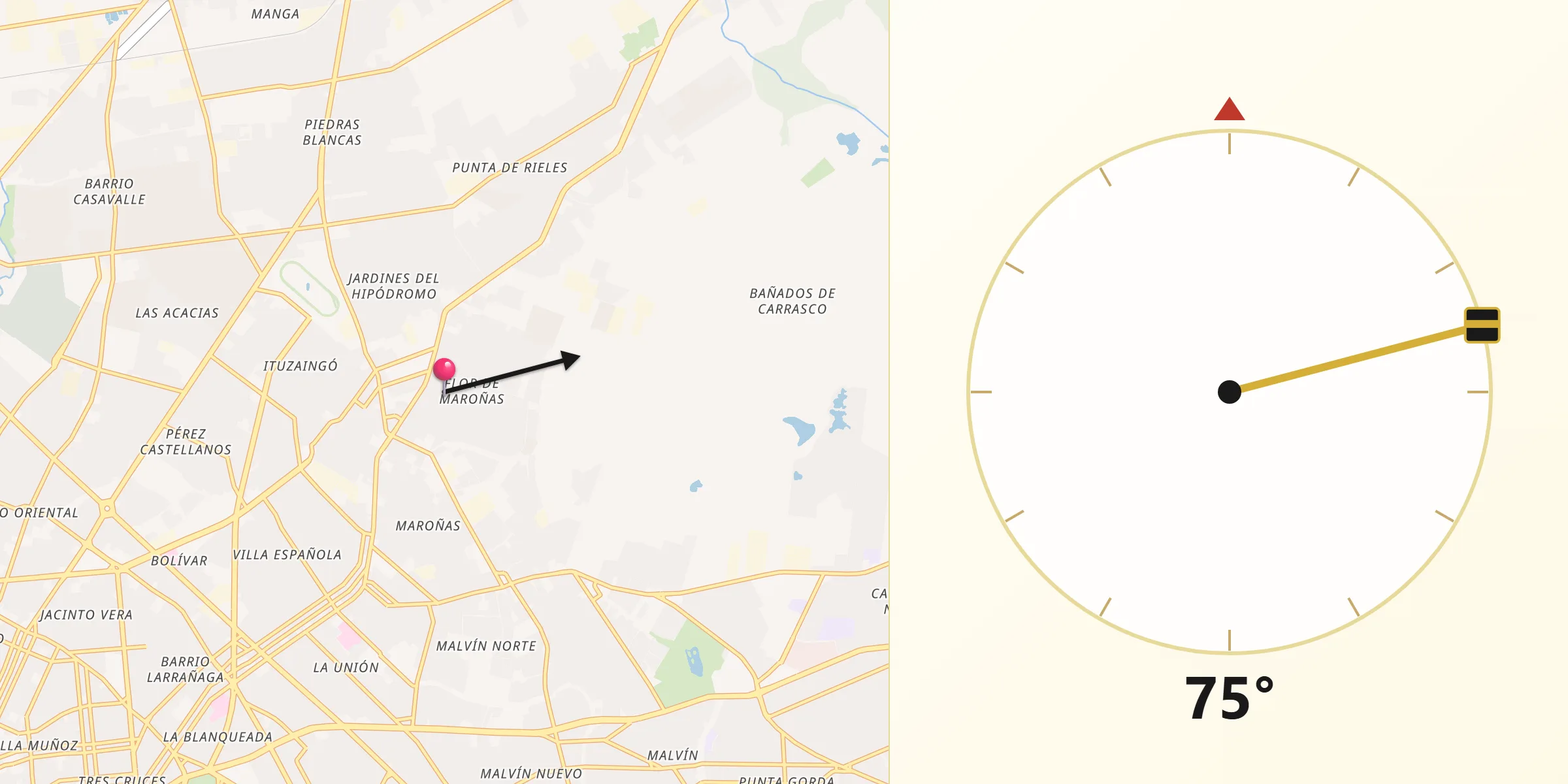 Dirección de la Qibla desde Flor de Maroñas