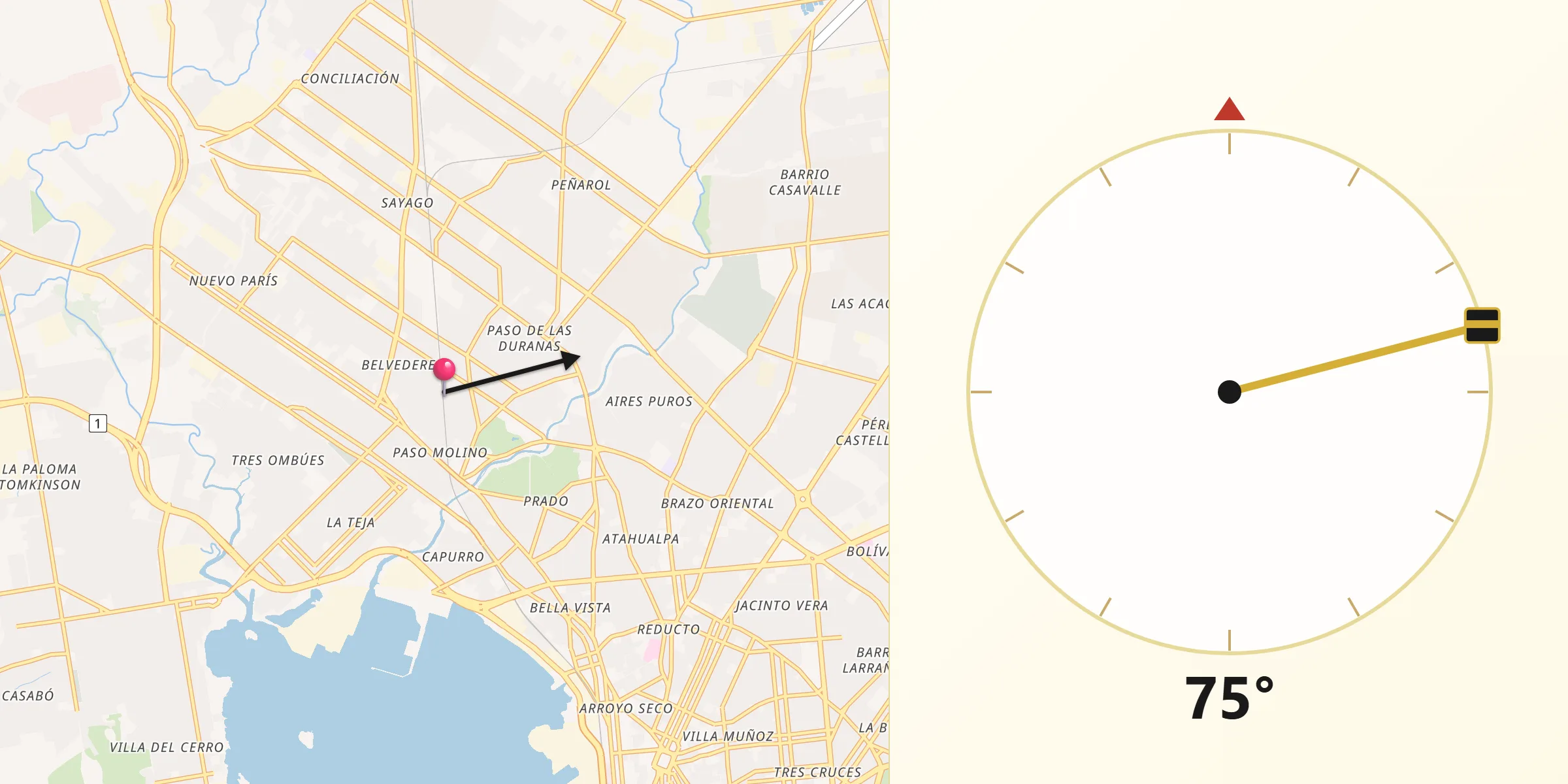Dirección de la Qibla desde Belvedere