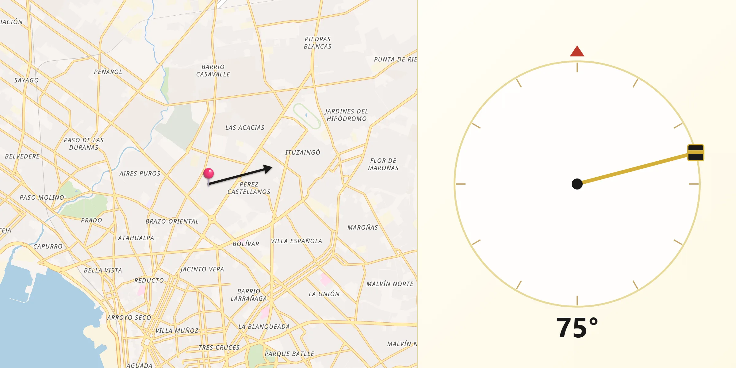 Dirección de la Qibla desde Las Acacias