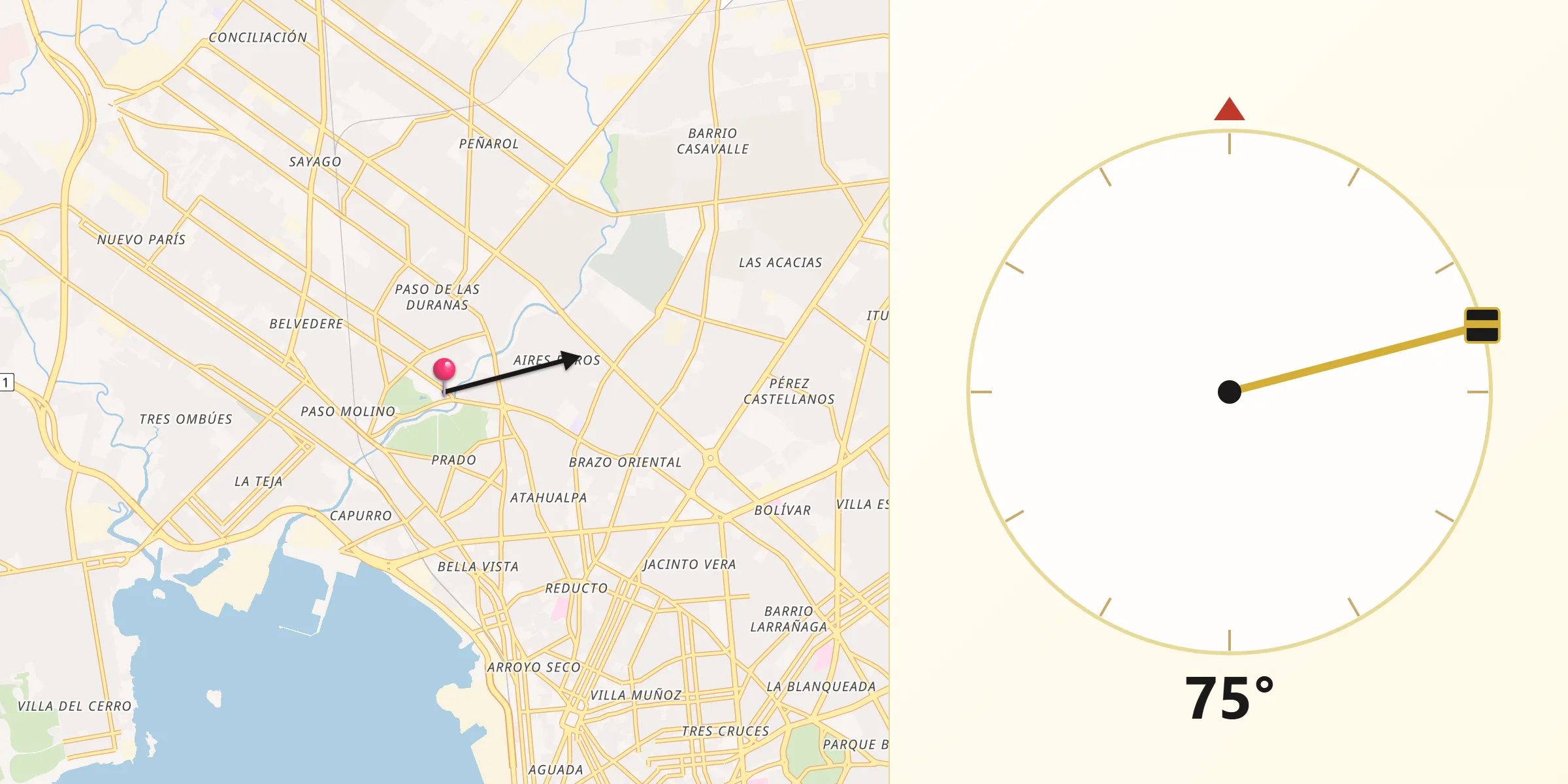 Dirección de la Qibla desde Prado