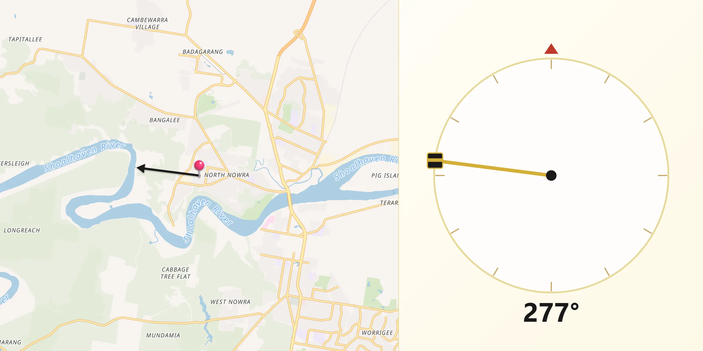 Qibla Direction from North Nowra