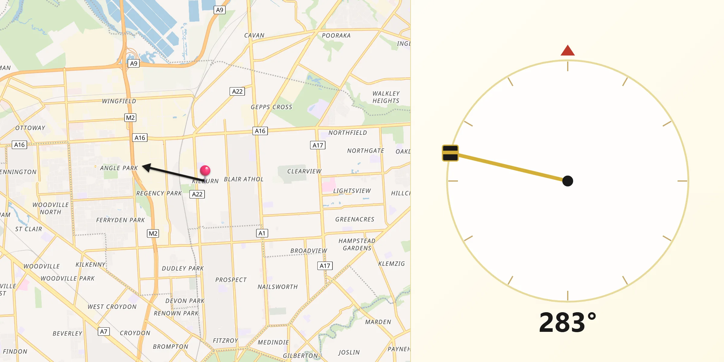 Qibla Direction from Kilburn