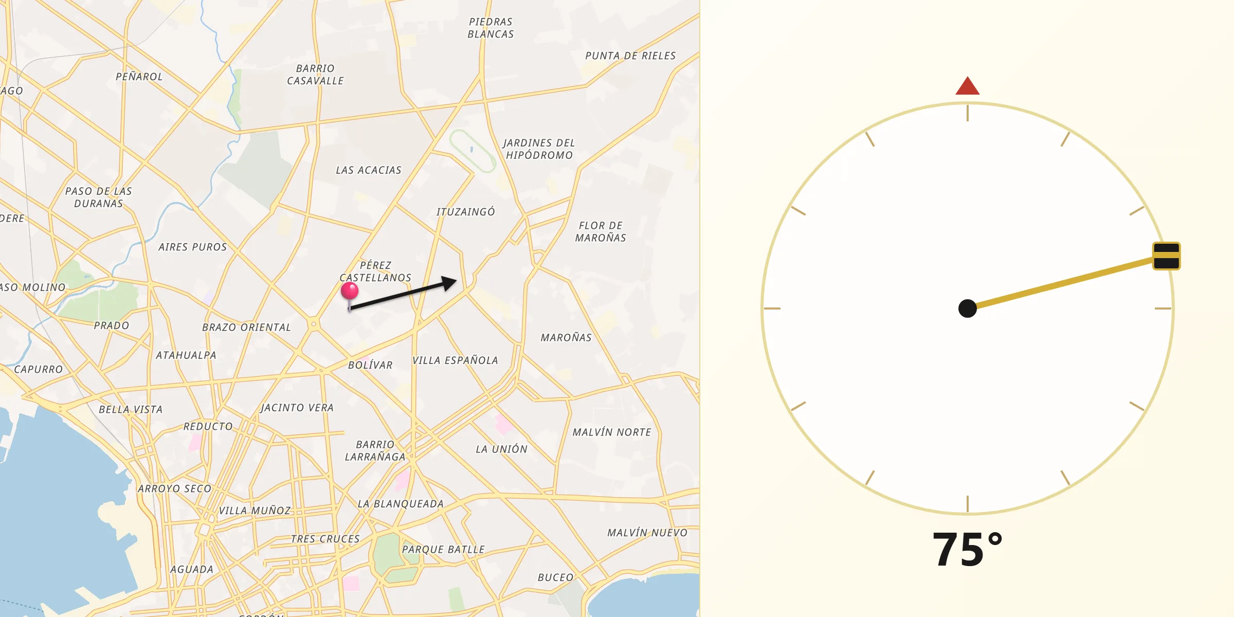 Dirección de la Qibla desde Larrañaga