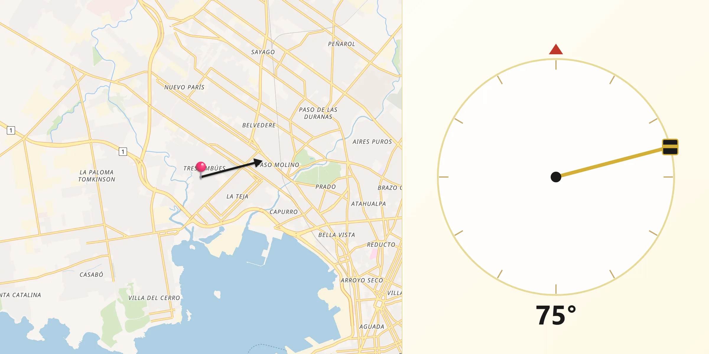 Dirección de la Qibla desde Paso de la Arena