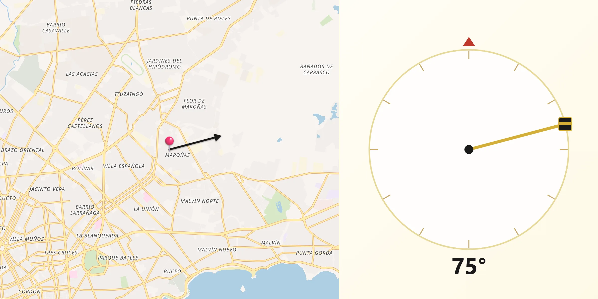 Dirección de la Qibla desde Maroñas
