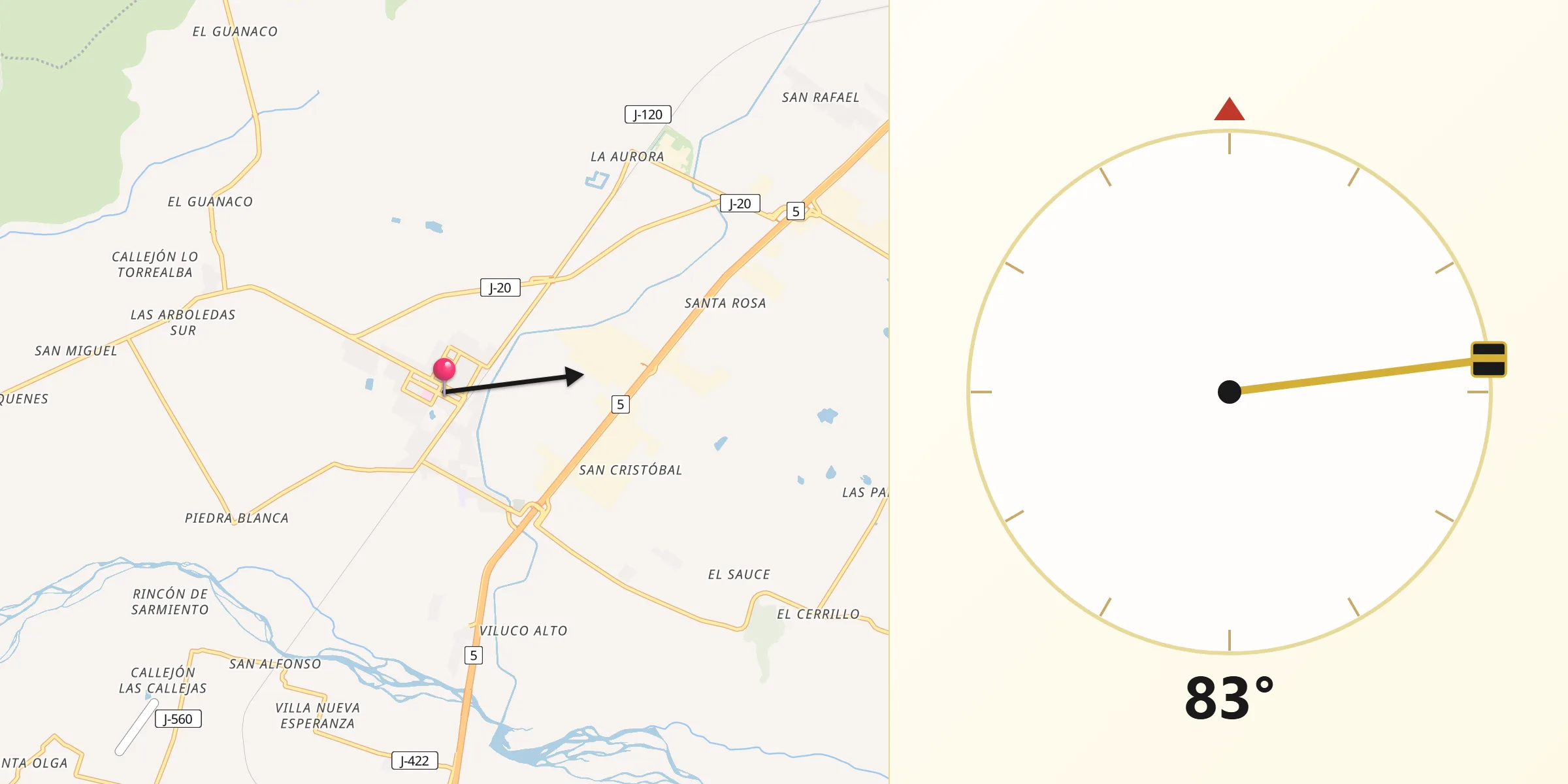 Dirección de la Qibla desde Teno