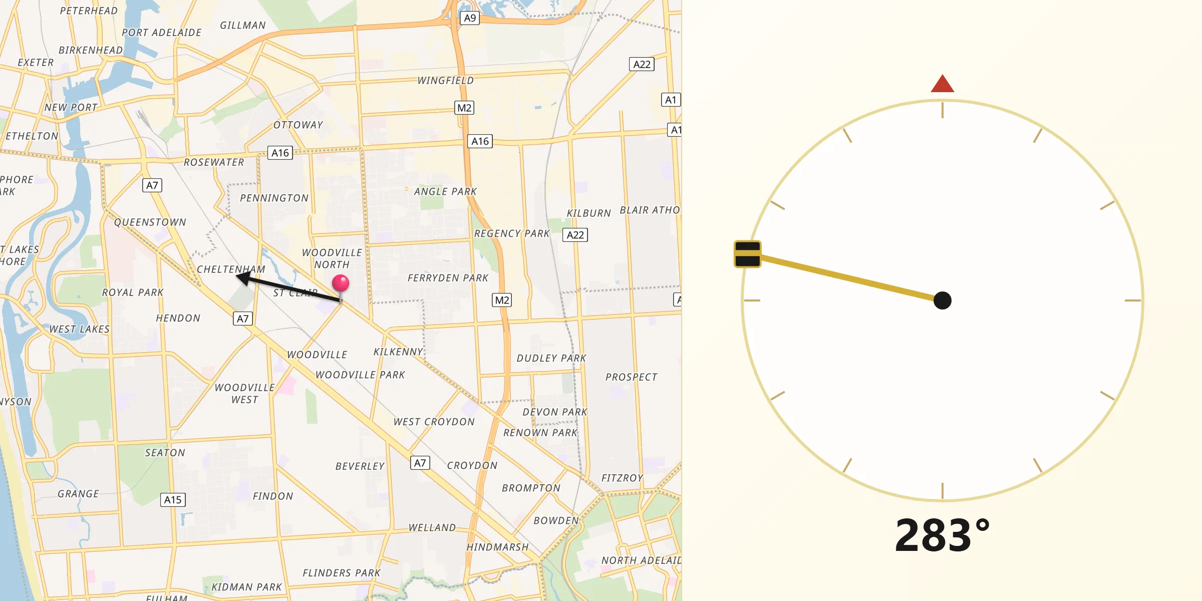 Qibla Direction from Woodville North