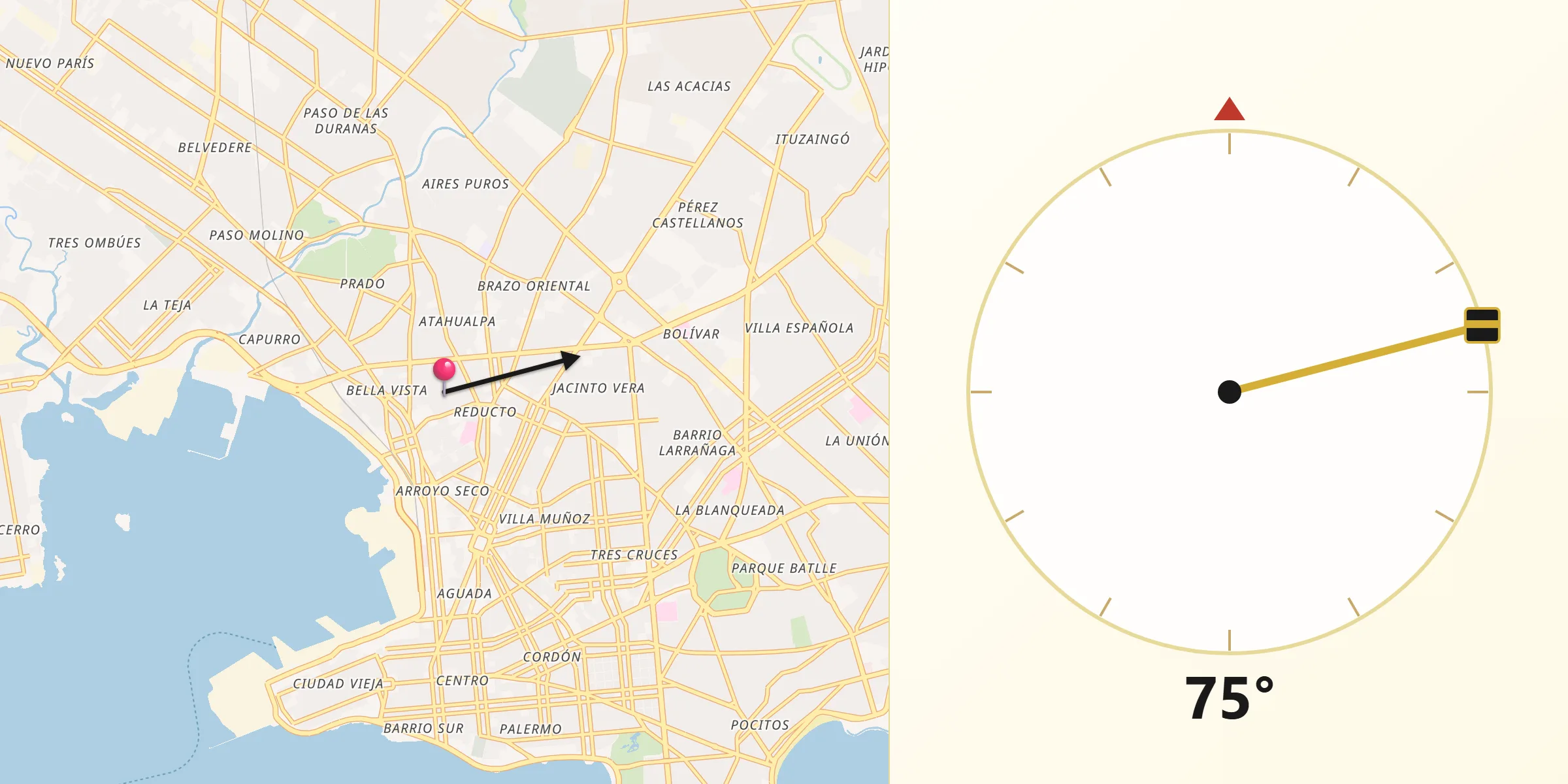 Dirección de la Qibla desde Goes