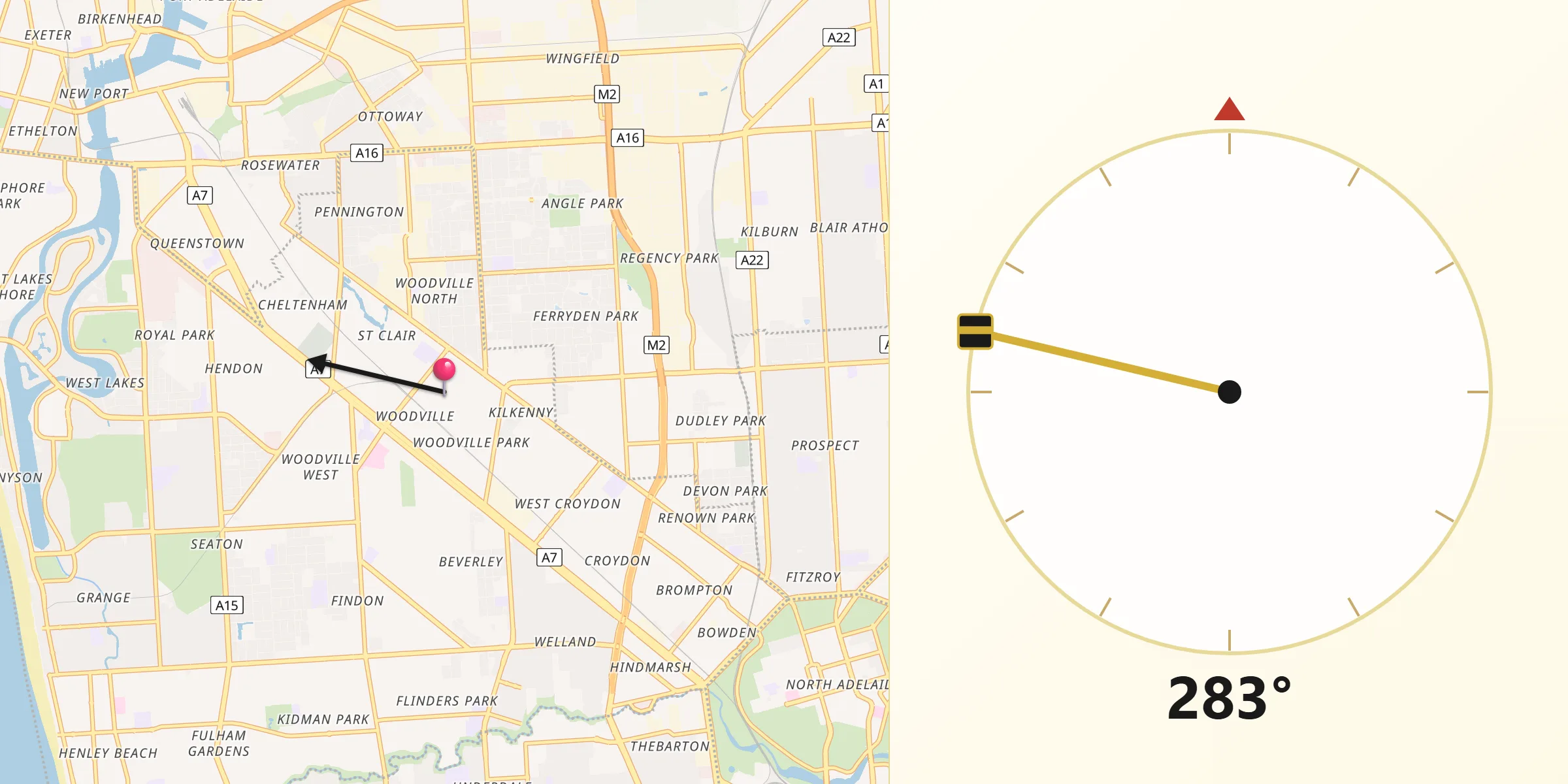 Qibla Direction from Woodville