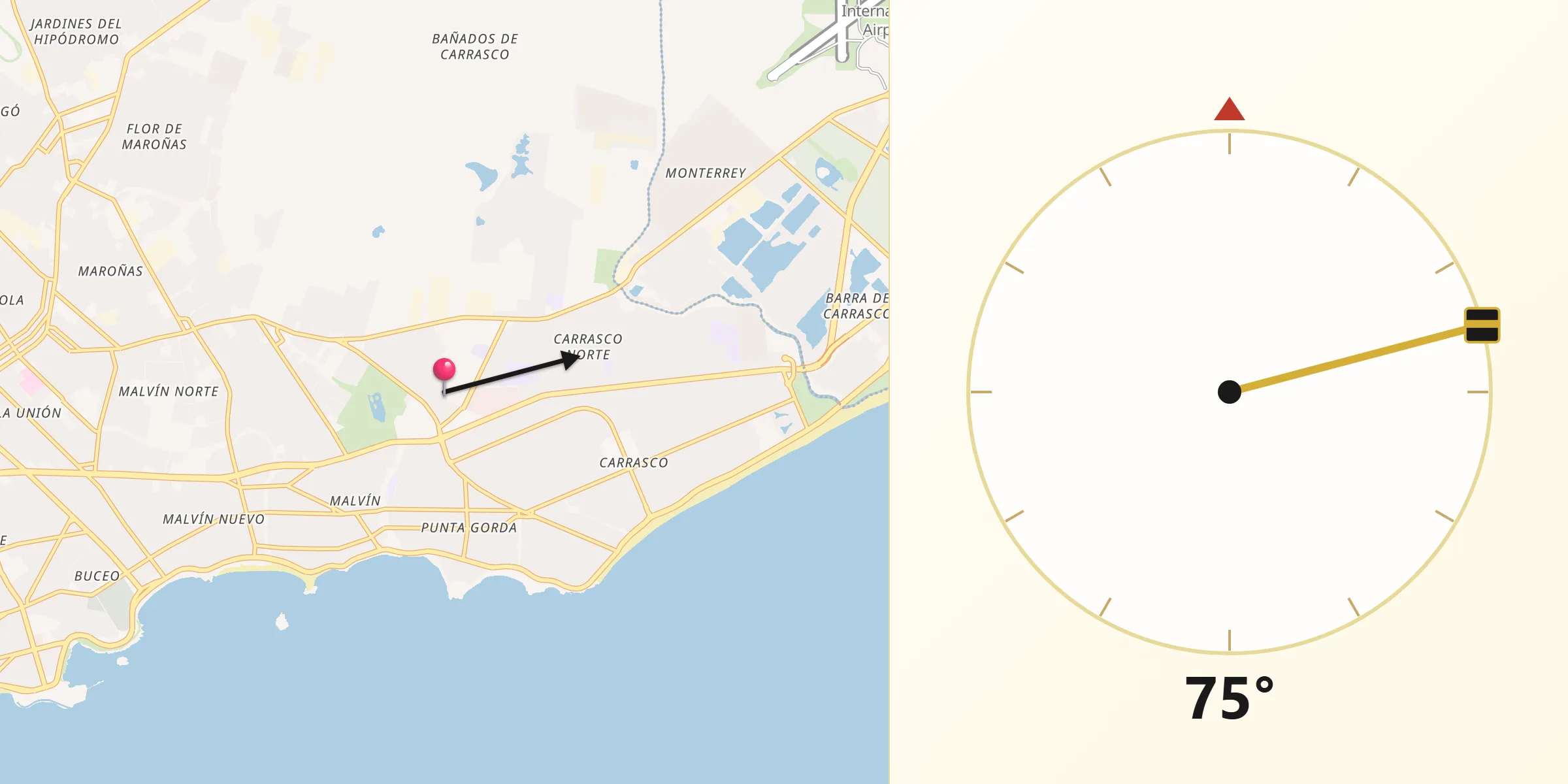 Dirección de la Qibla desde Malvín Norte
