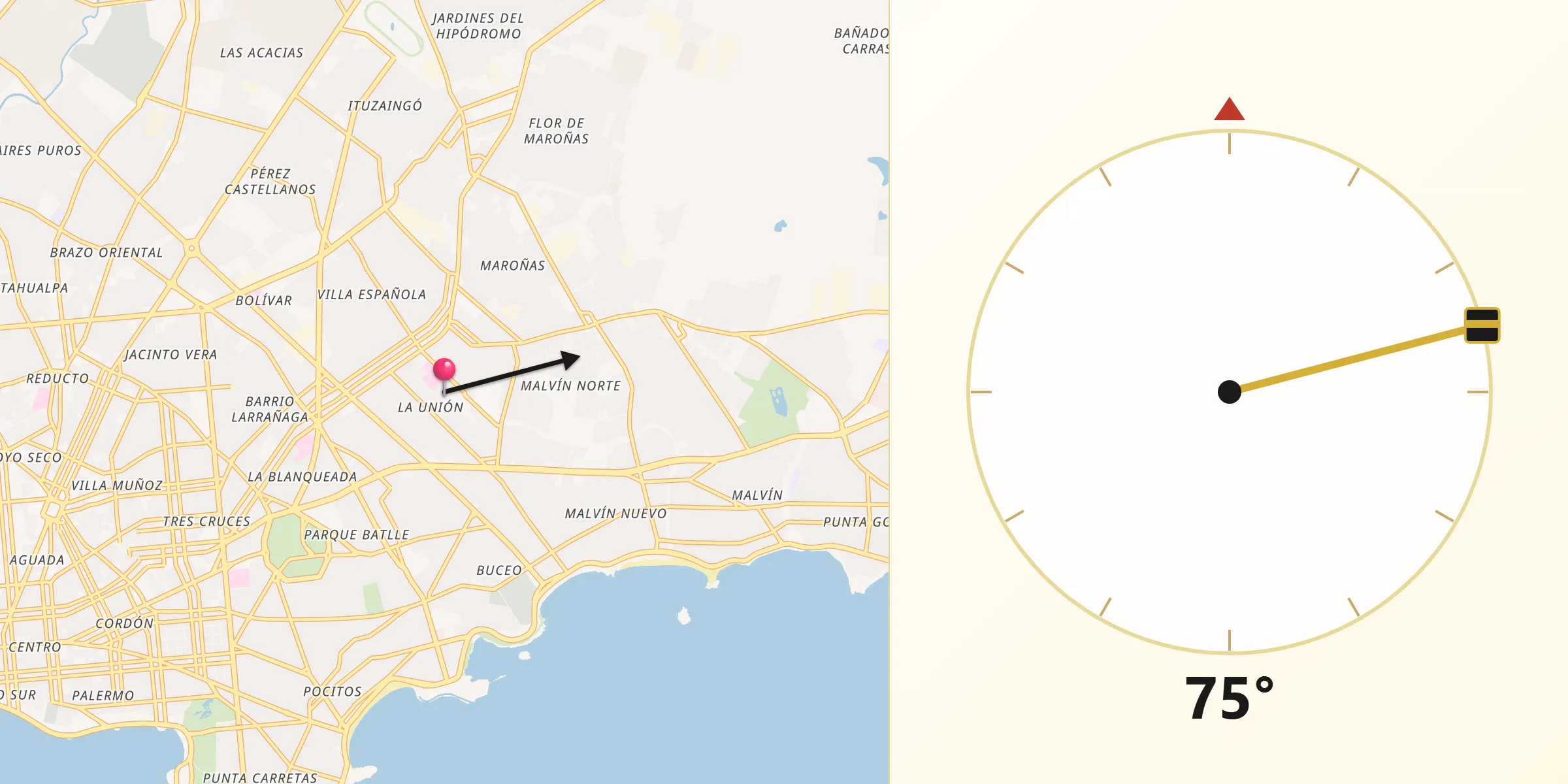 Dirección de la Qibla desde La Unión