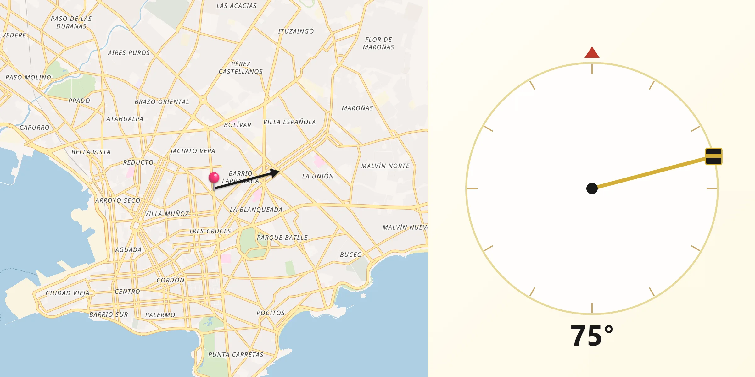 Dirección de la Qibla desde Jacinto Vera
