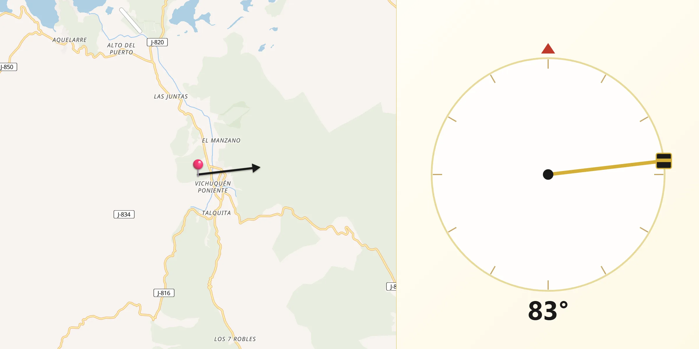 Dirección de la Qibla desde Vichuquén