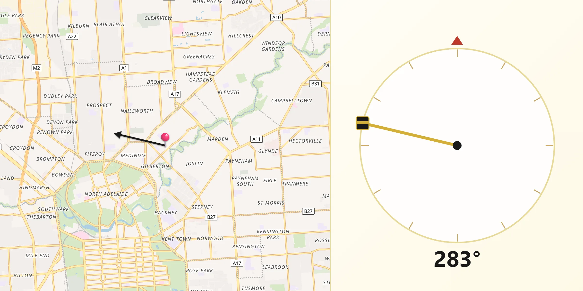 Qibla Direction from Walkerville
