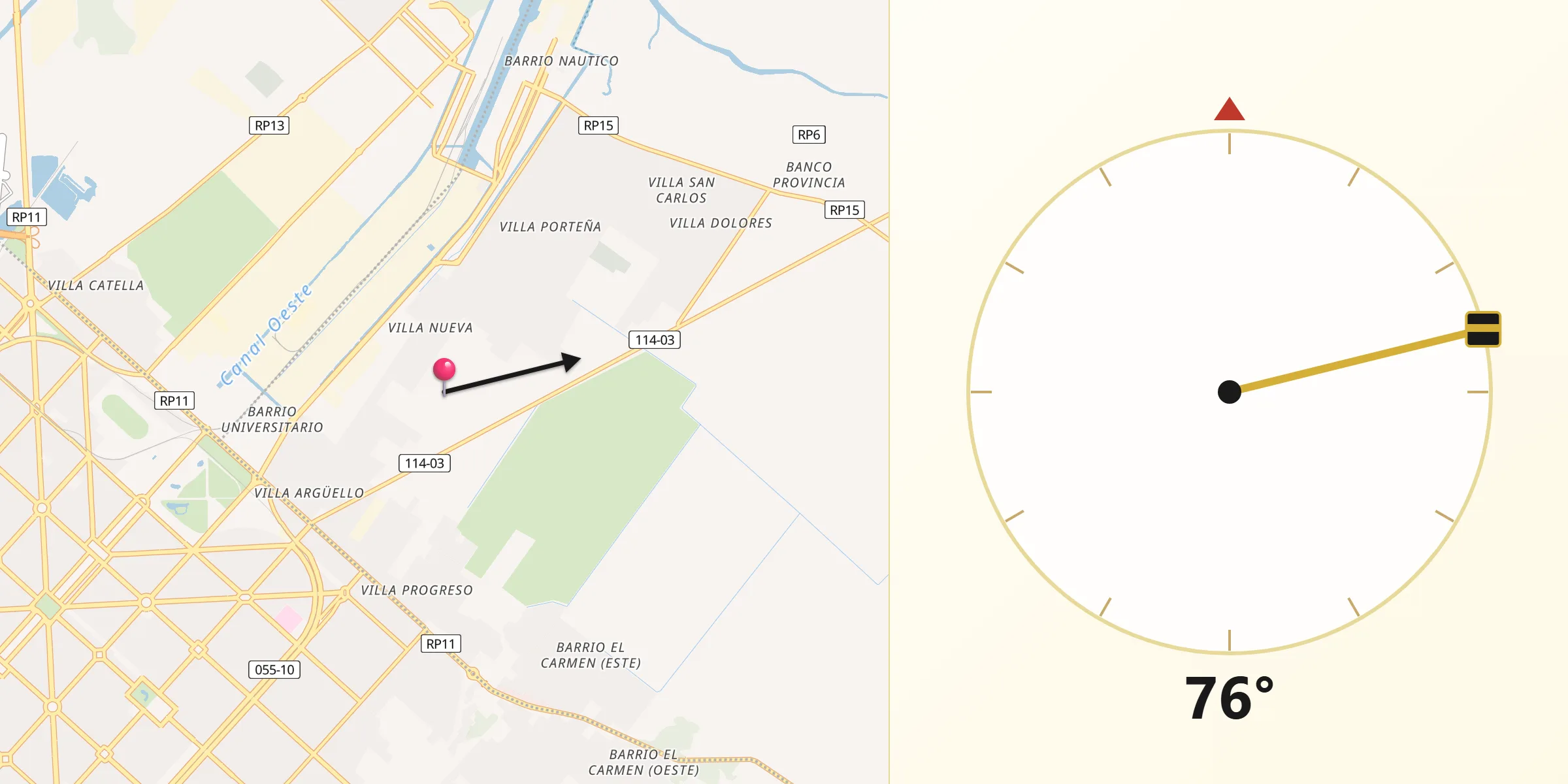Dirección de la Qibla desde Berisso