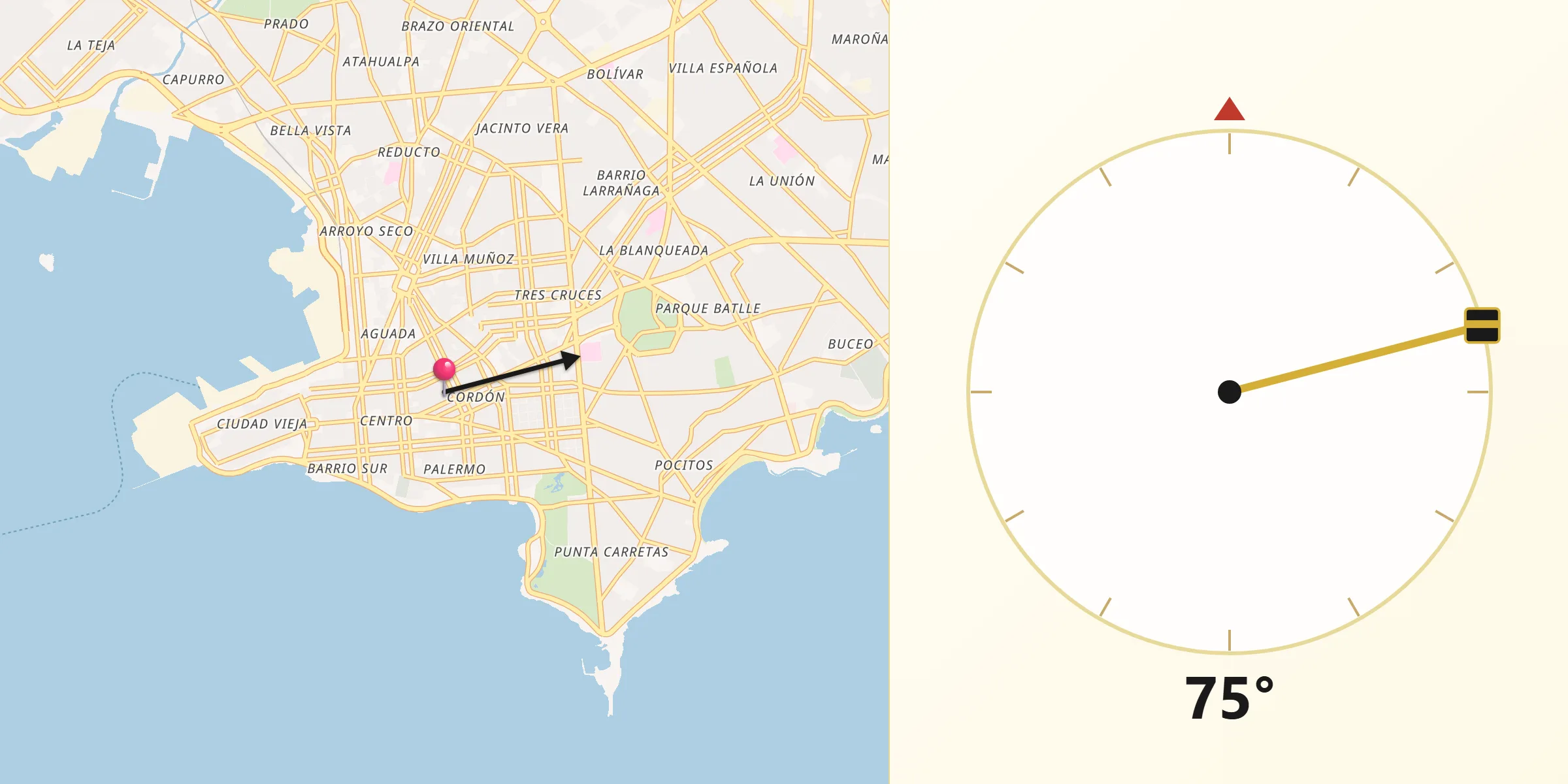 Dirección de la Qibla desde Palermo