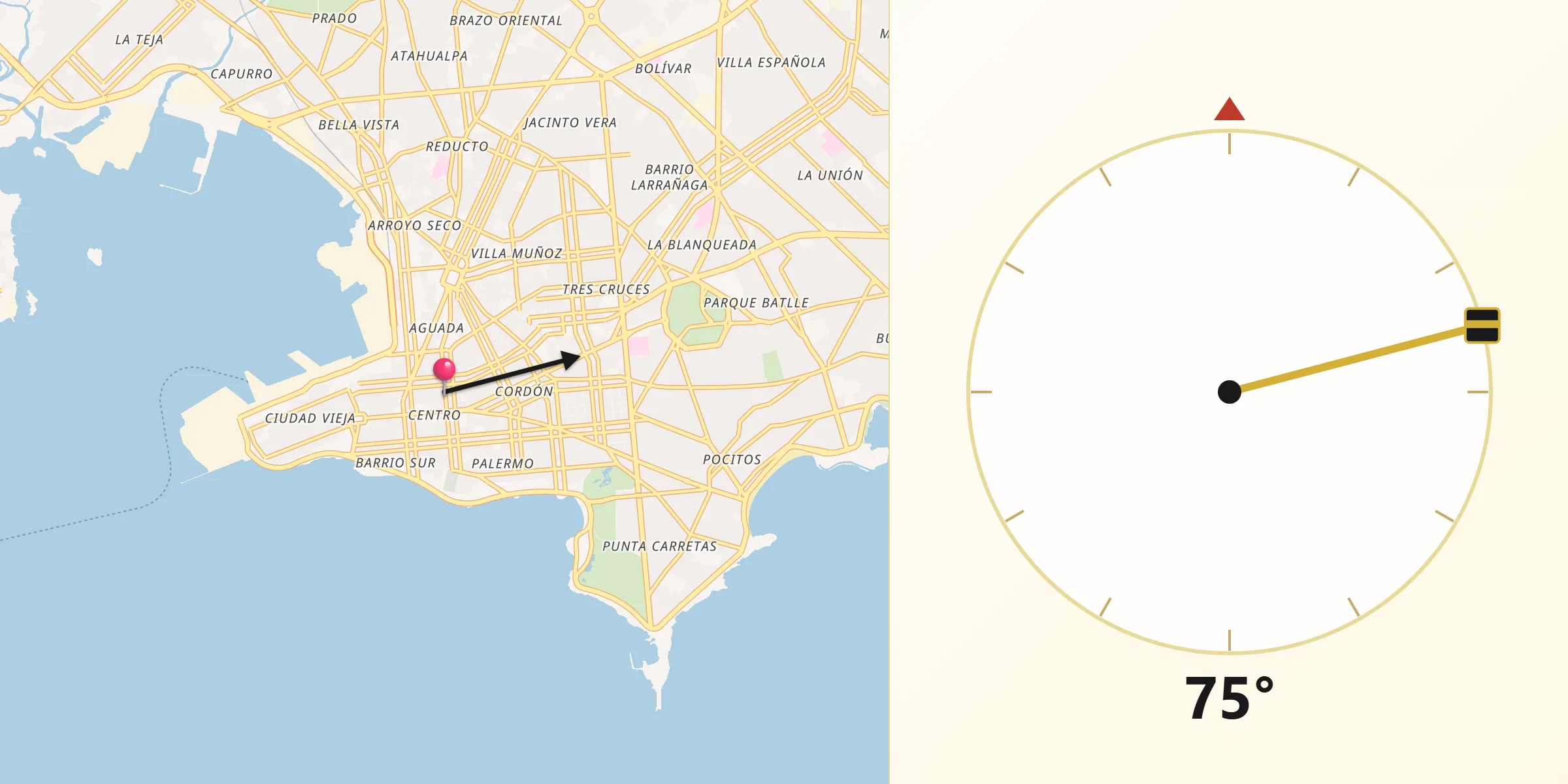 Dirección de la Qibla desde Centro