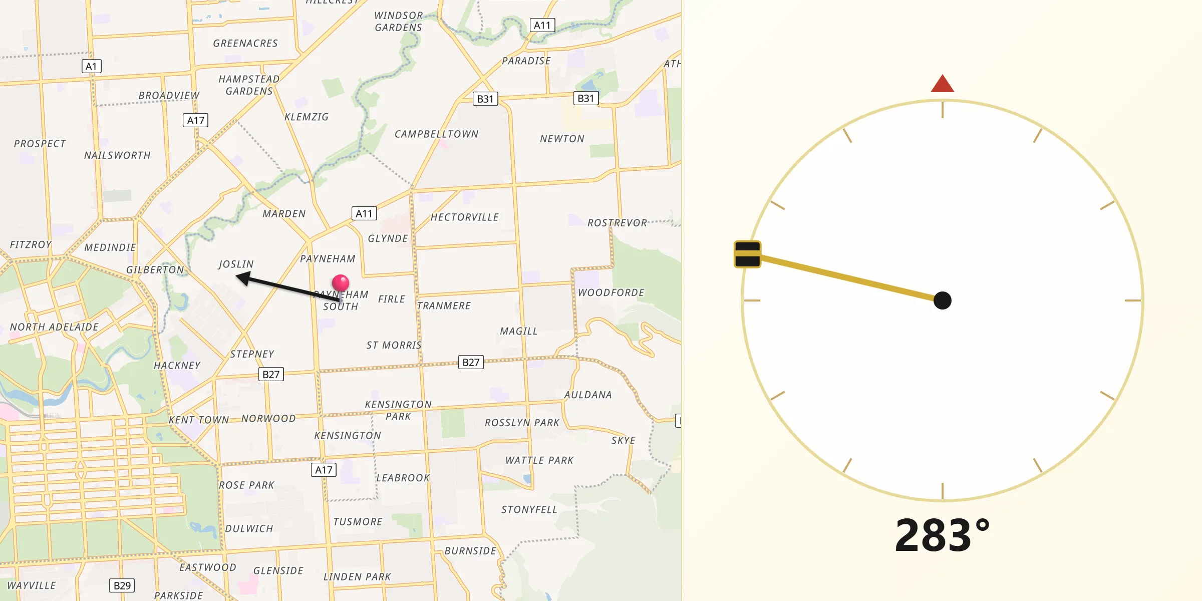 Qibla Direction from Payneham South